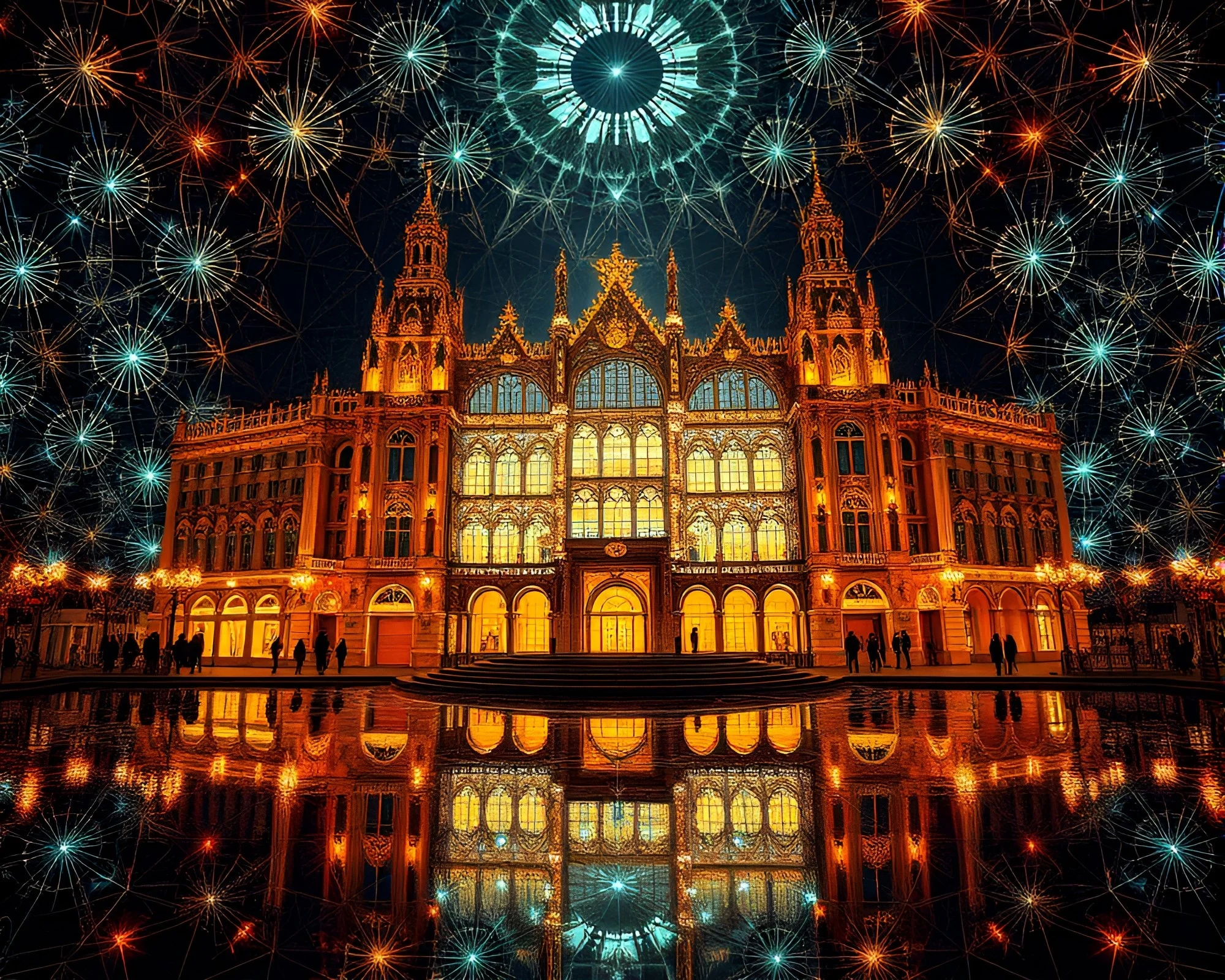 Glowing fractal opera in macro collage detail