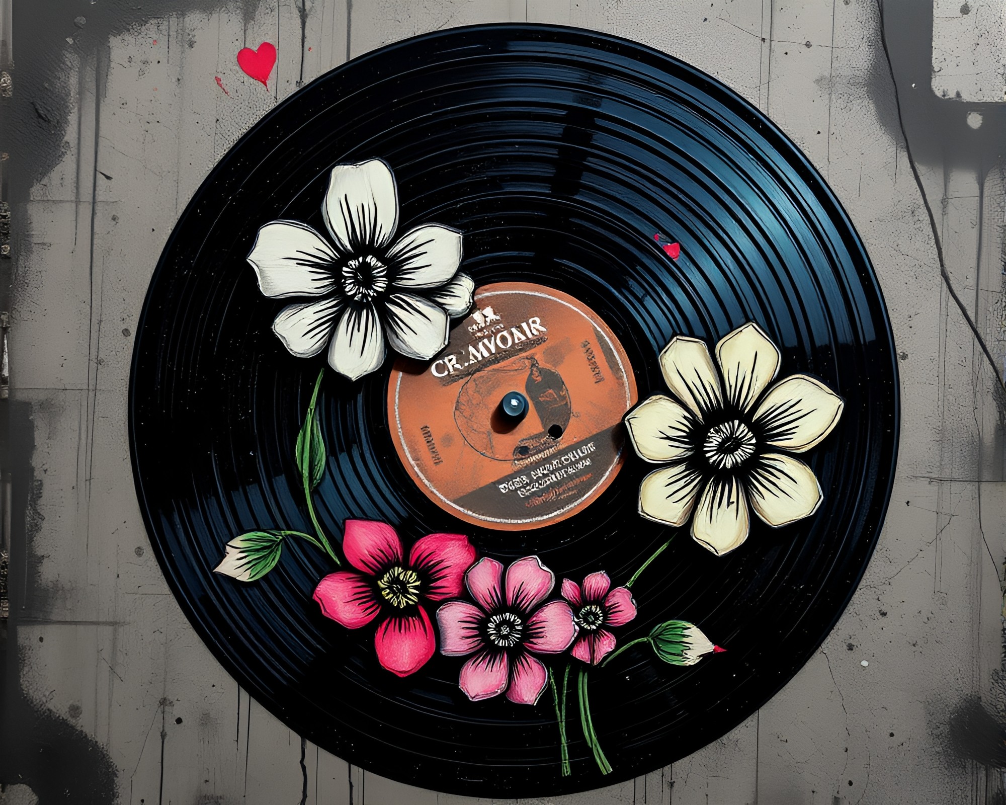 Digital Bloom: Street Art Vinyl Record Stipple Art – free AI stock image