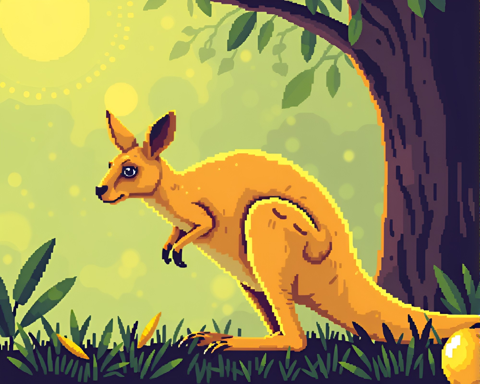 Retro Pixel Kangaroo Leaping in Lemon Yellow Zing – free AI stock image