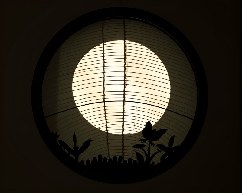Circular Frame Eclipse Shadow Paper Lantern Tattoo Flash Art – free AI stock image