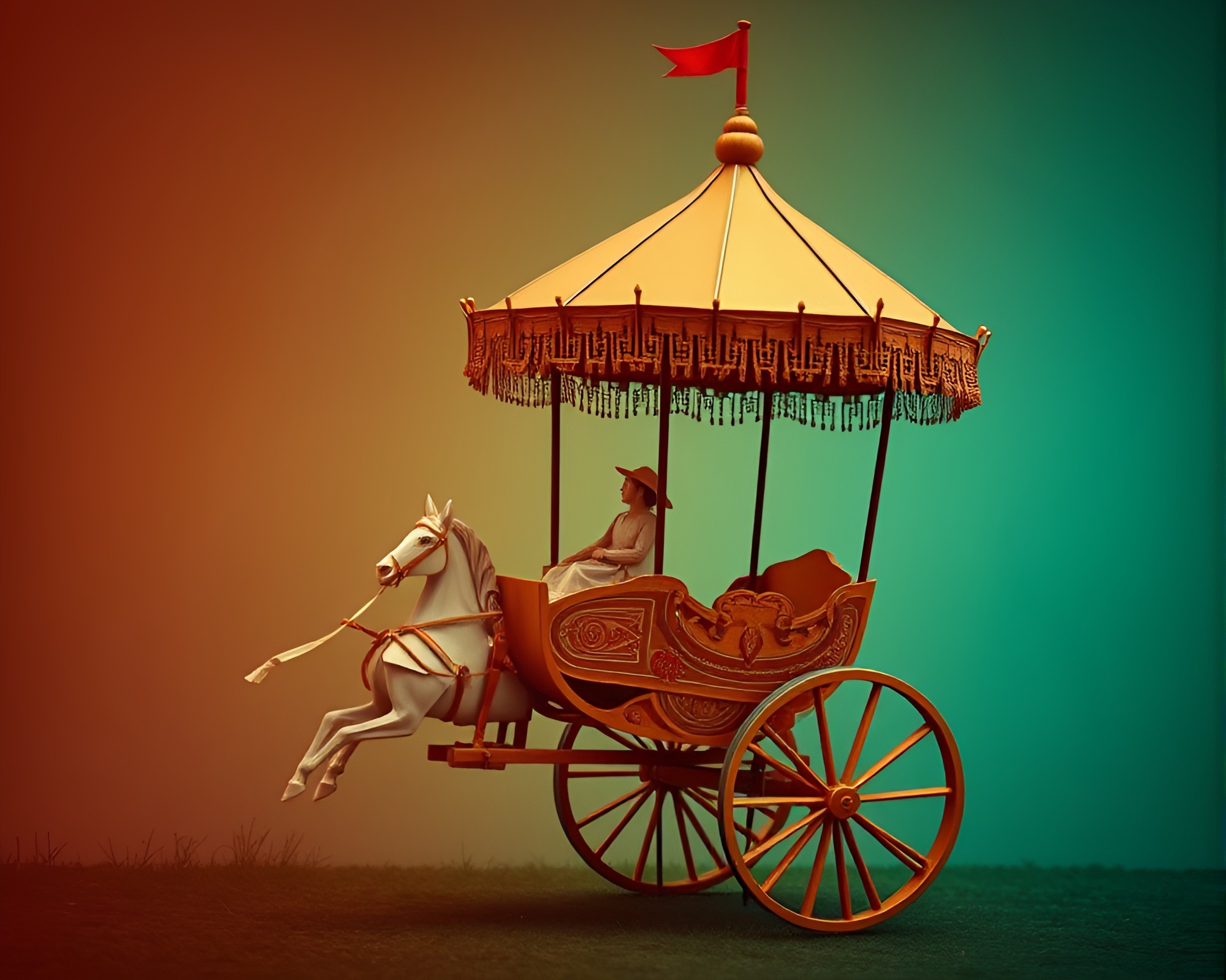Retro Chariot Origami Environmental Portrait – free AI stock image