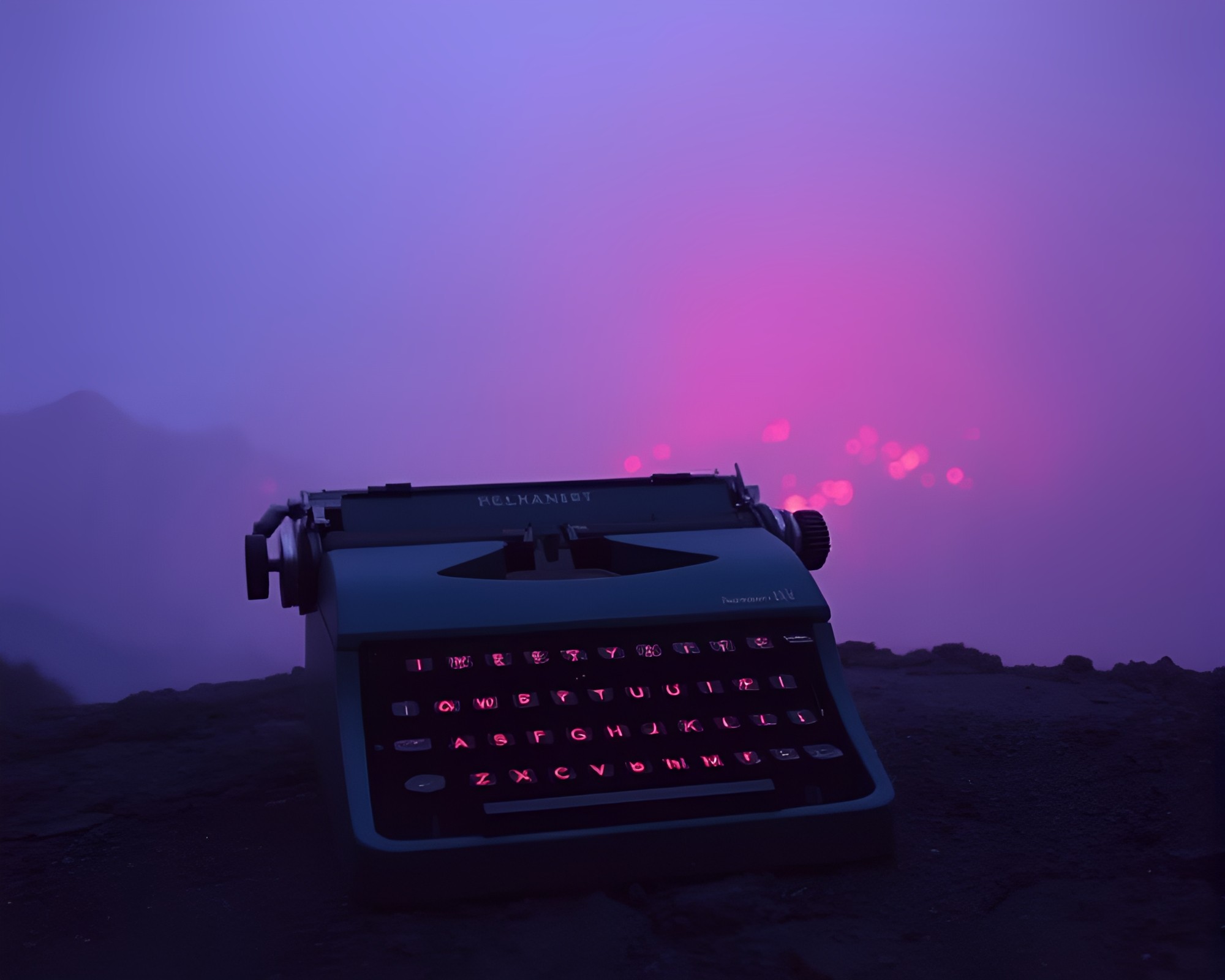 Ethereal Typewriter amidst Fiery Mist – free AI stock image