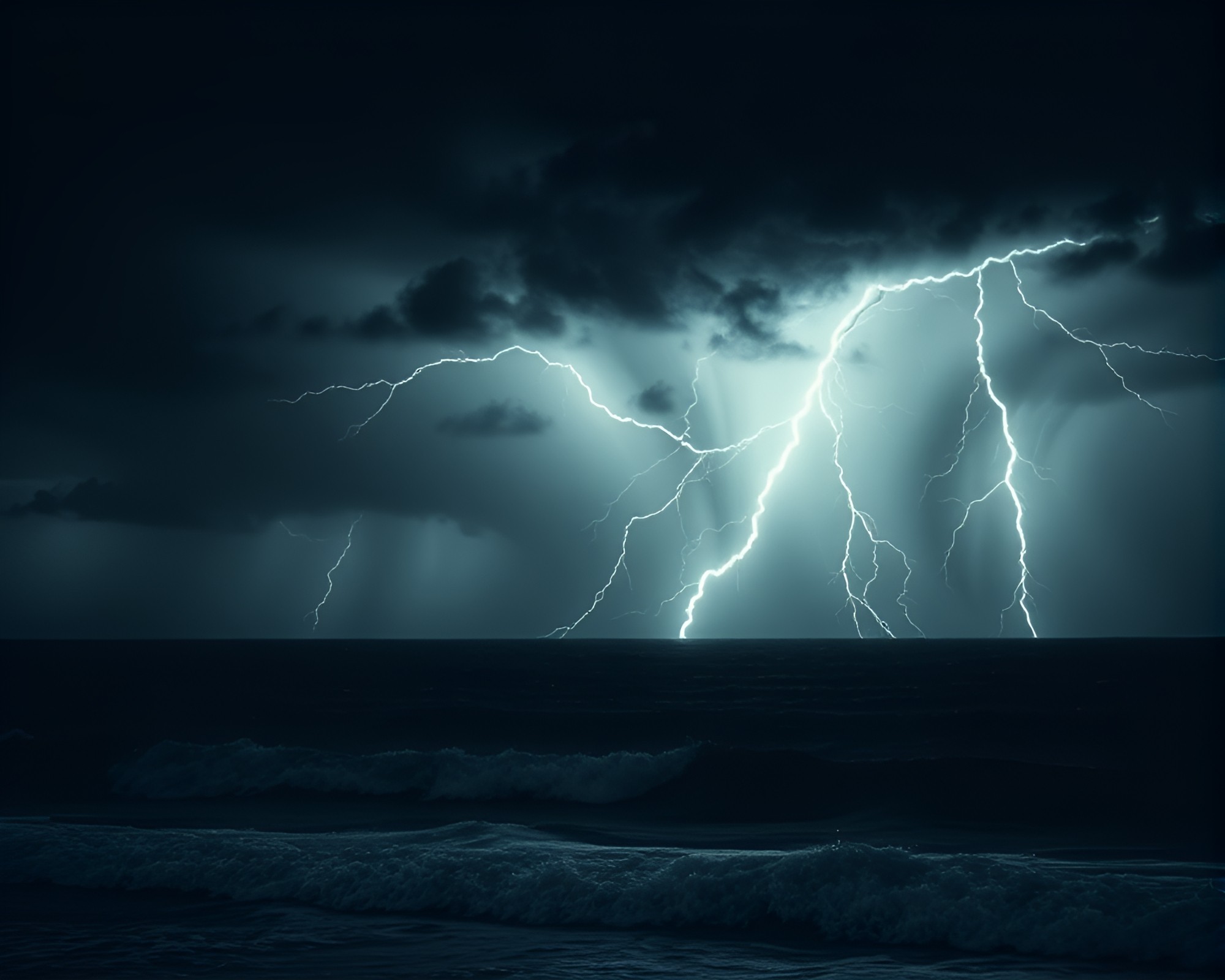 Fractal Noir: Thunderstorm Descends on Desolate Ocean – free AI stock image