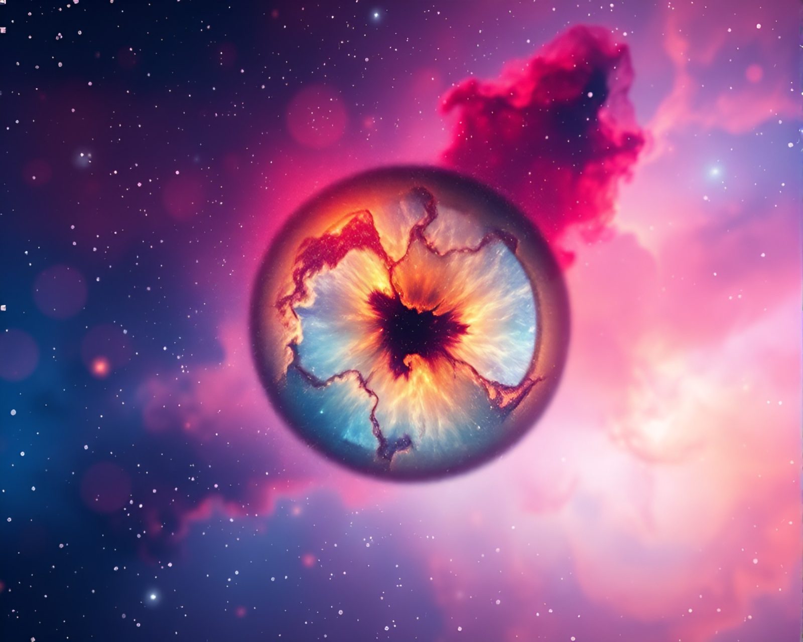 Colorful cosmic hues blur around smart contact lens concept