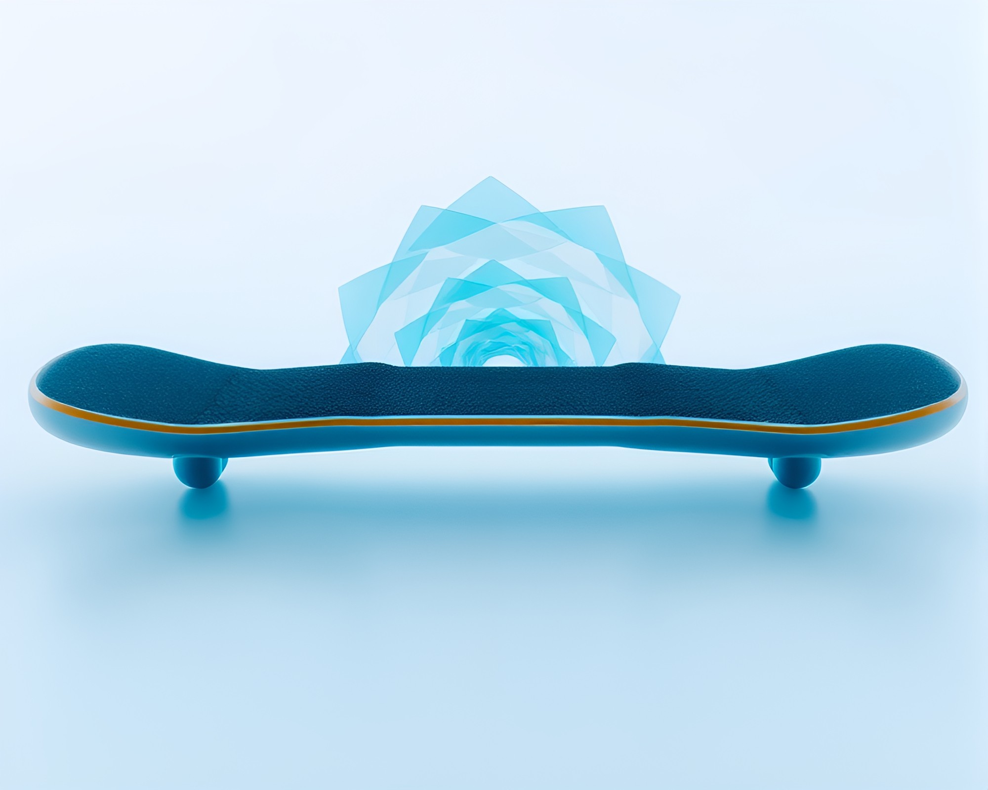 Spiraling Hoverboard Glide Through Ice-Blue Geometric Abstraction – free AI stock image
