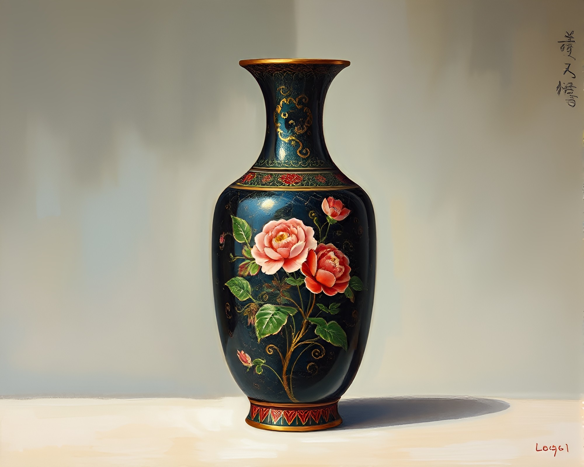 Split Toned Cloisonné Vase with Scan Lines Composition – free AI stock image