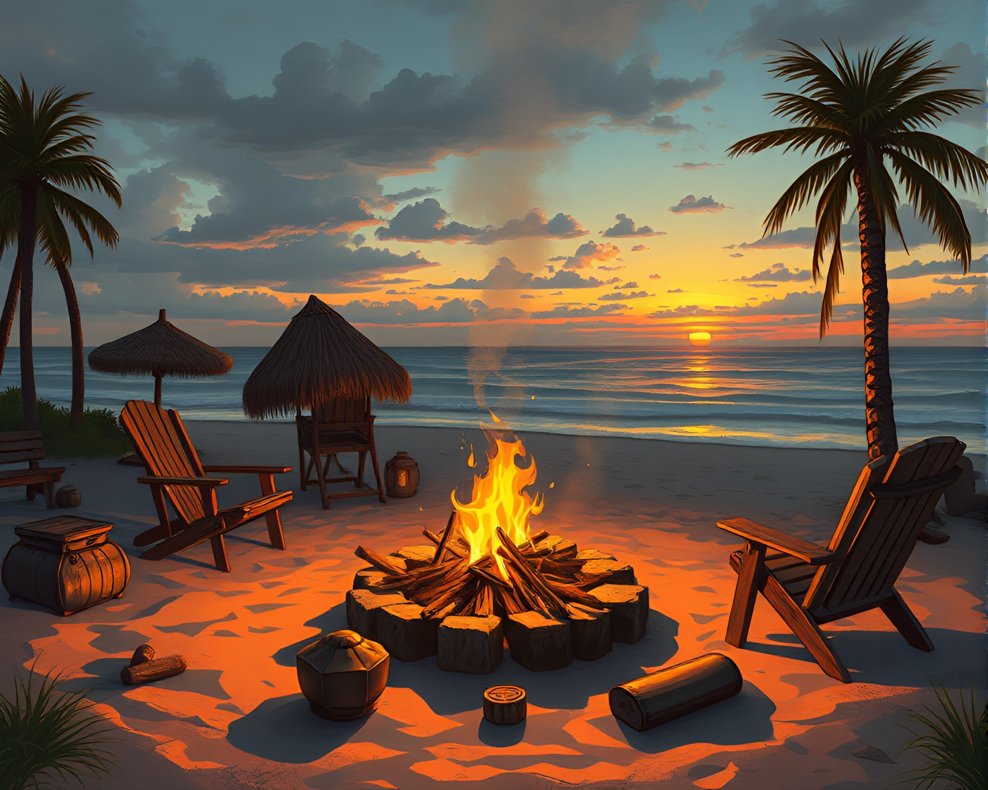 Steampunk Beach Bonfire with Bronze Patina Illumination – free AI stock image