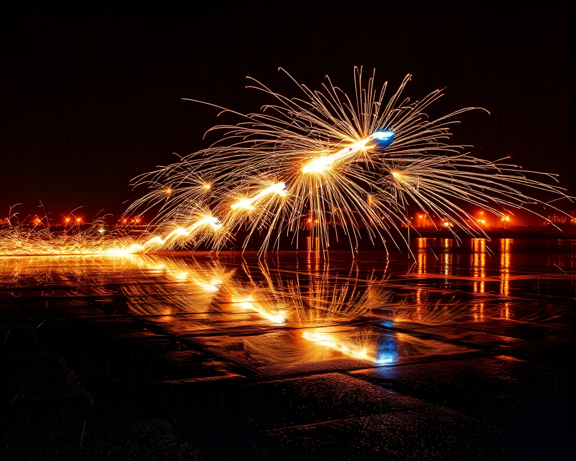 Graffiti Plane Soaring Through Sparkler Rain – free AI stock image