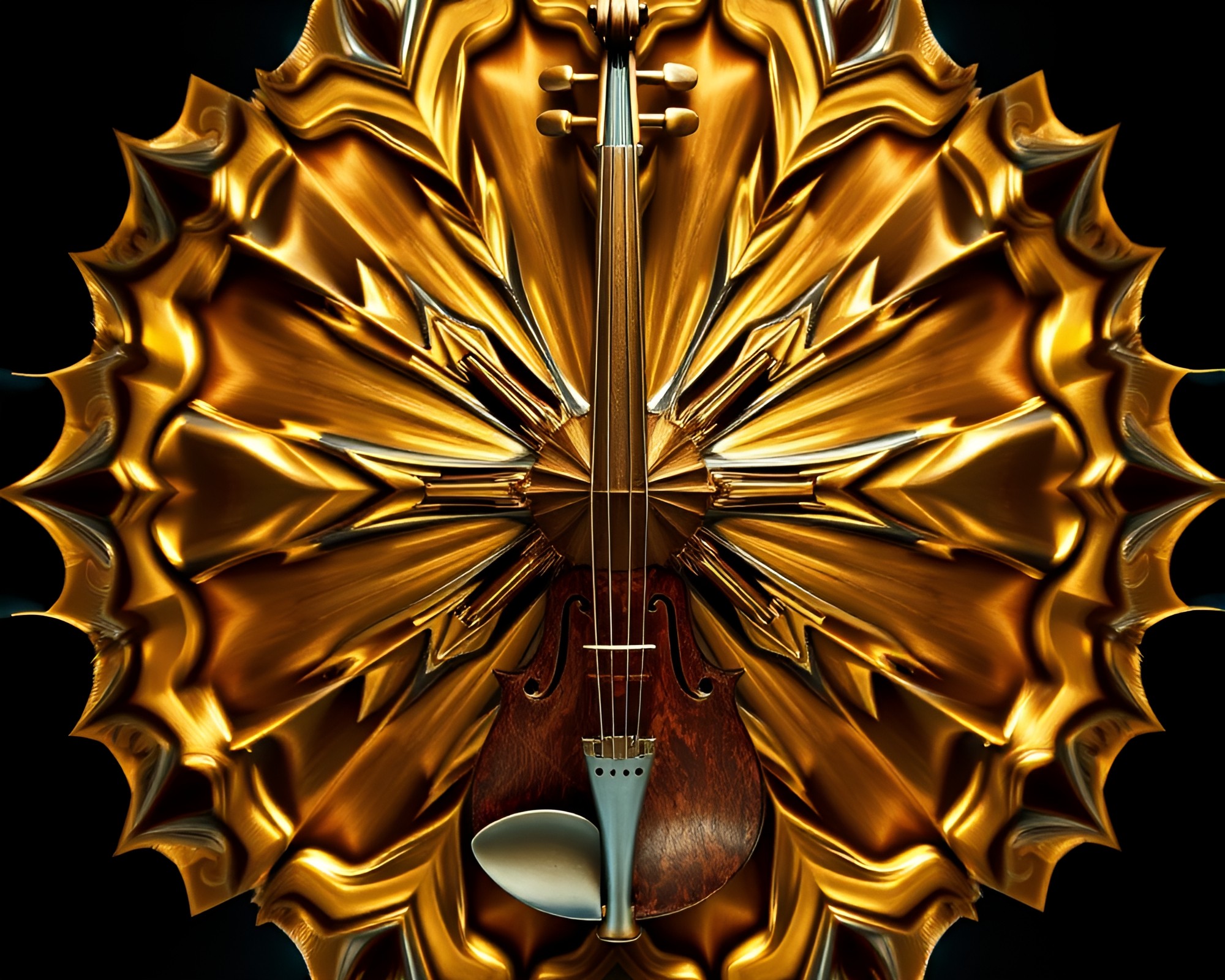 Symmetrical Violin Drenched in Bronze Sheen – free AI stock image