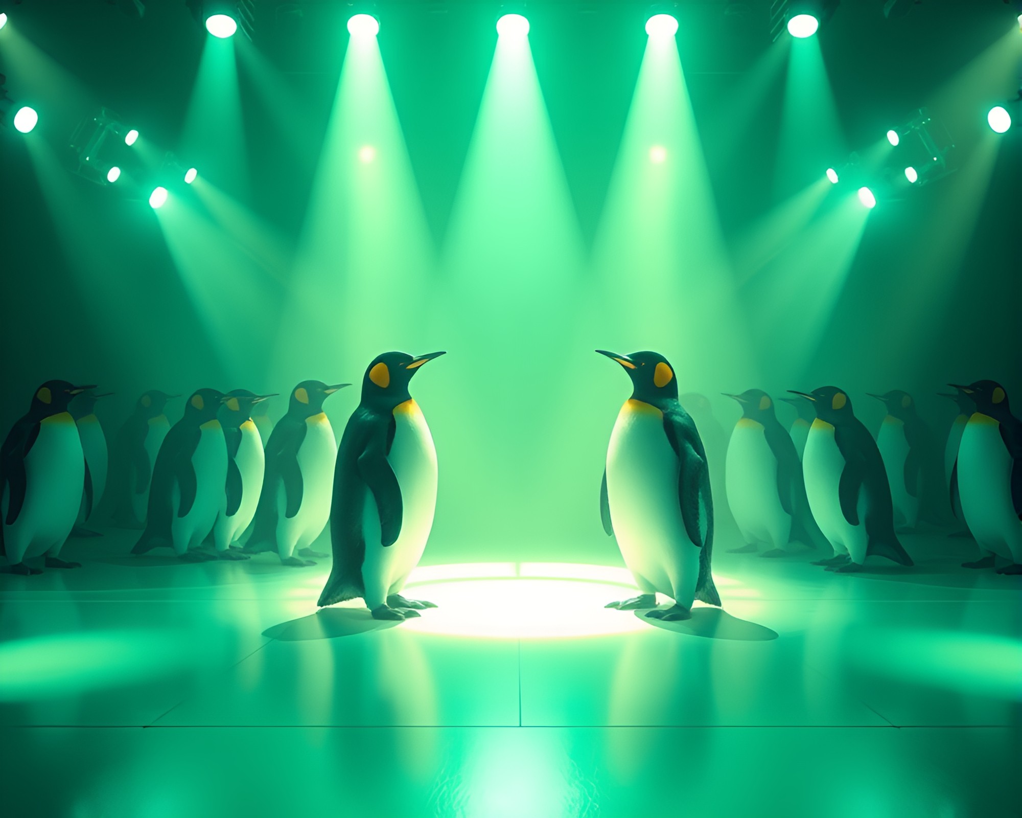 Penguin Under Spotlight in AI-Generated Artwork – free AI stock image