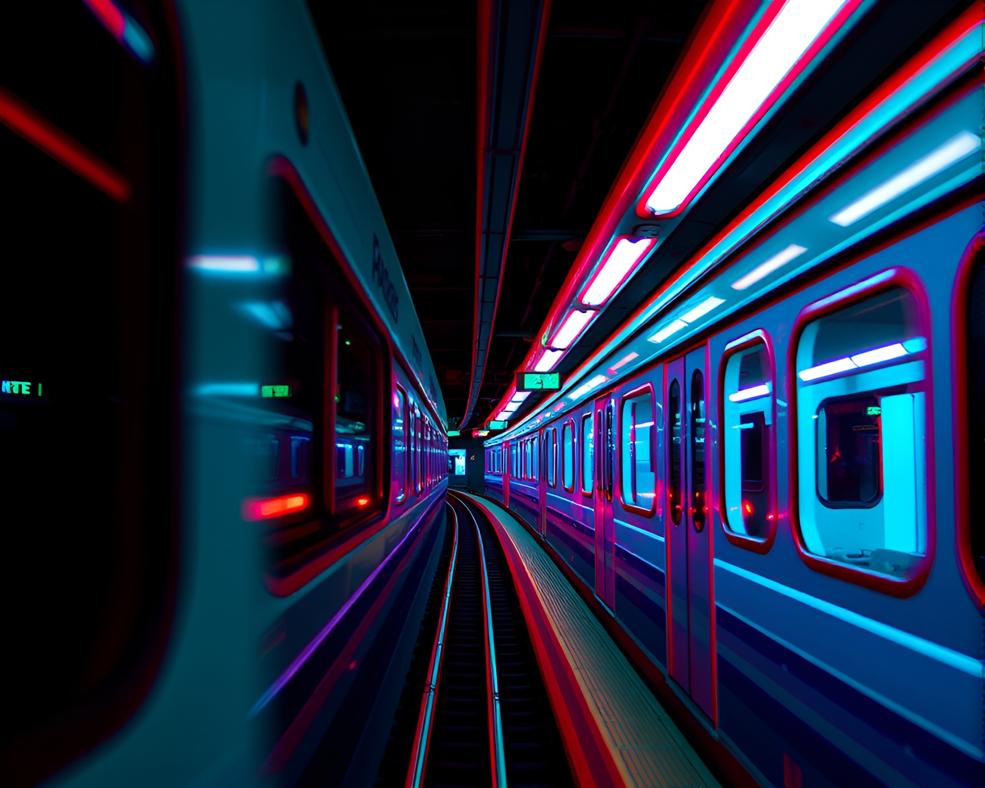 Monorail in Pastel Neon Anaglyph 3D Frame – free AI stock image