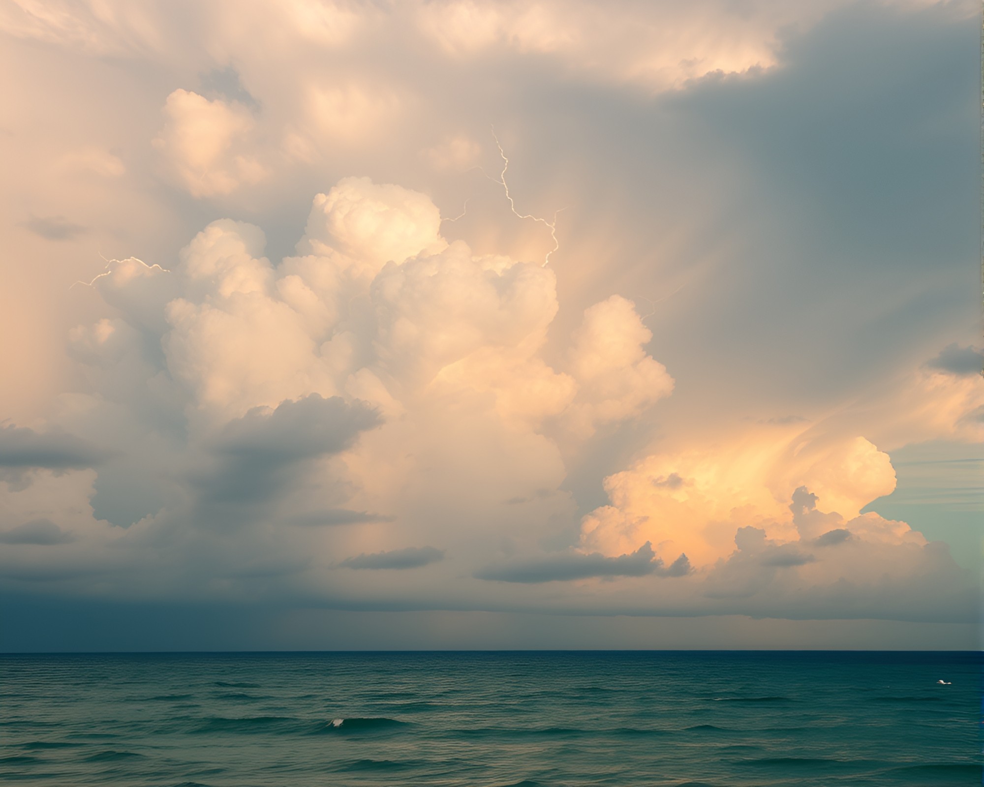 Synthwave Thunderstorm Over Ocean – free AI stock image