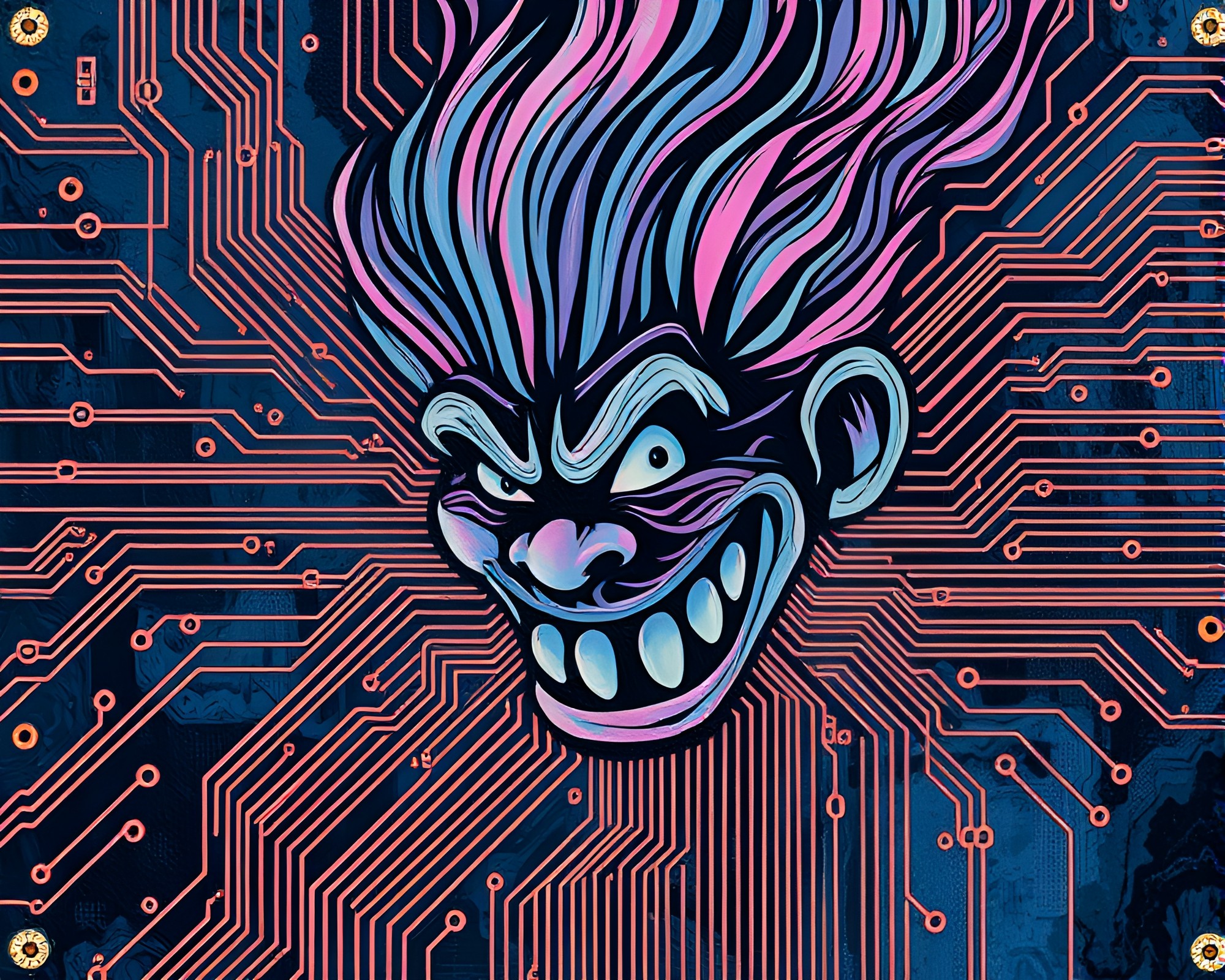 Electric Troll in Acid Op Art Circuit – free AI stock image