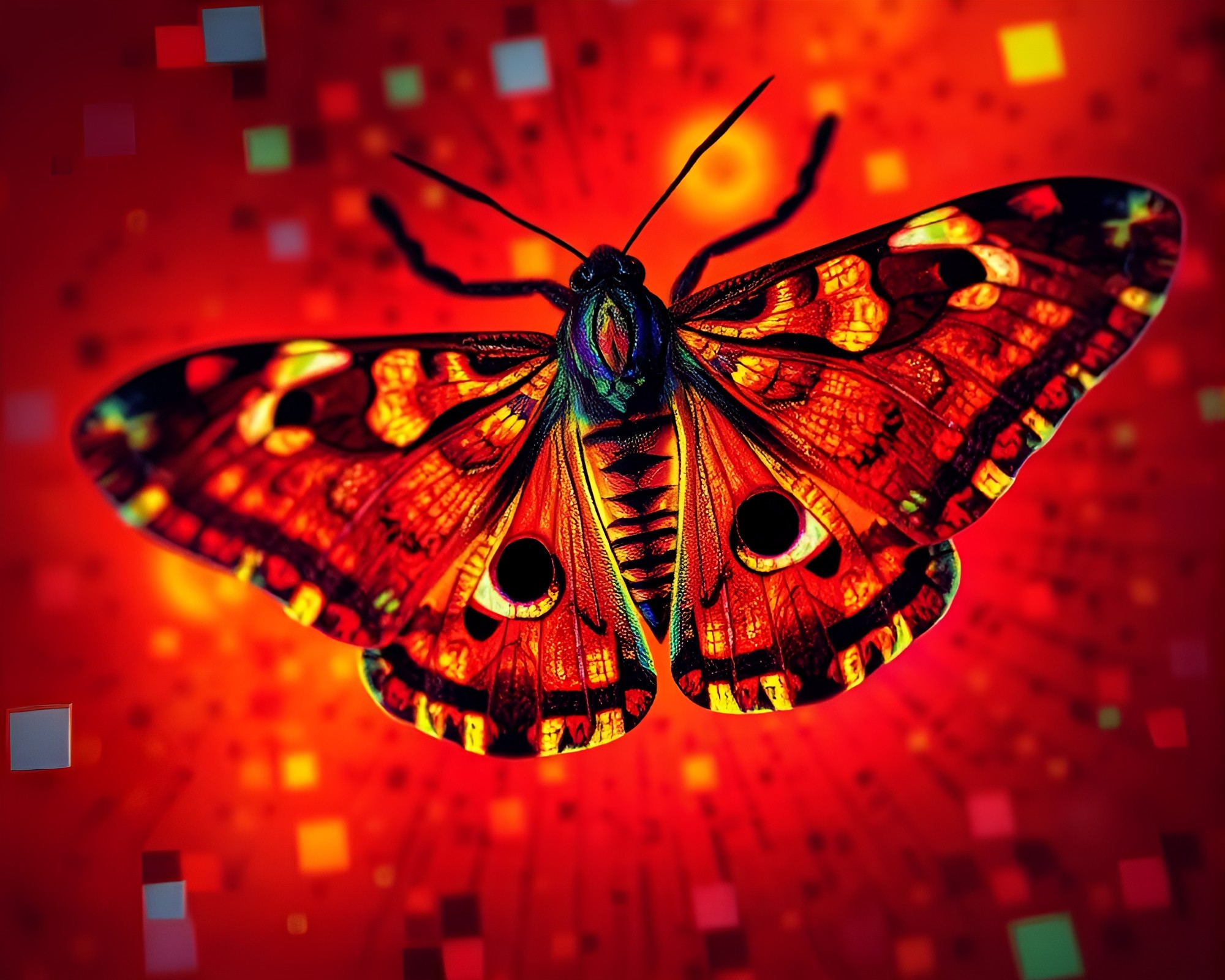 Intricate Moth Mosaic in Thermal Light – free AI stock image