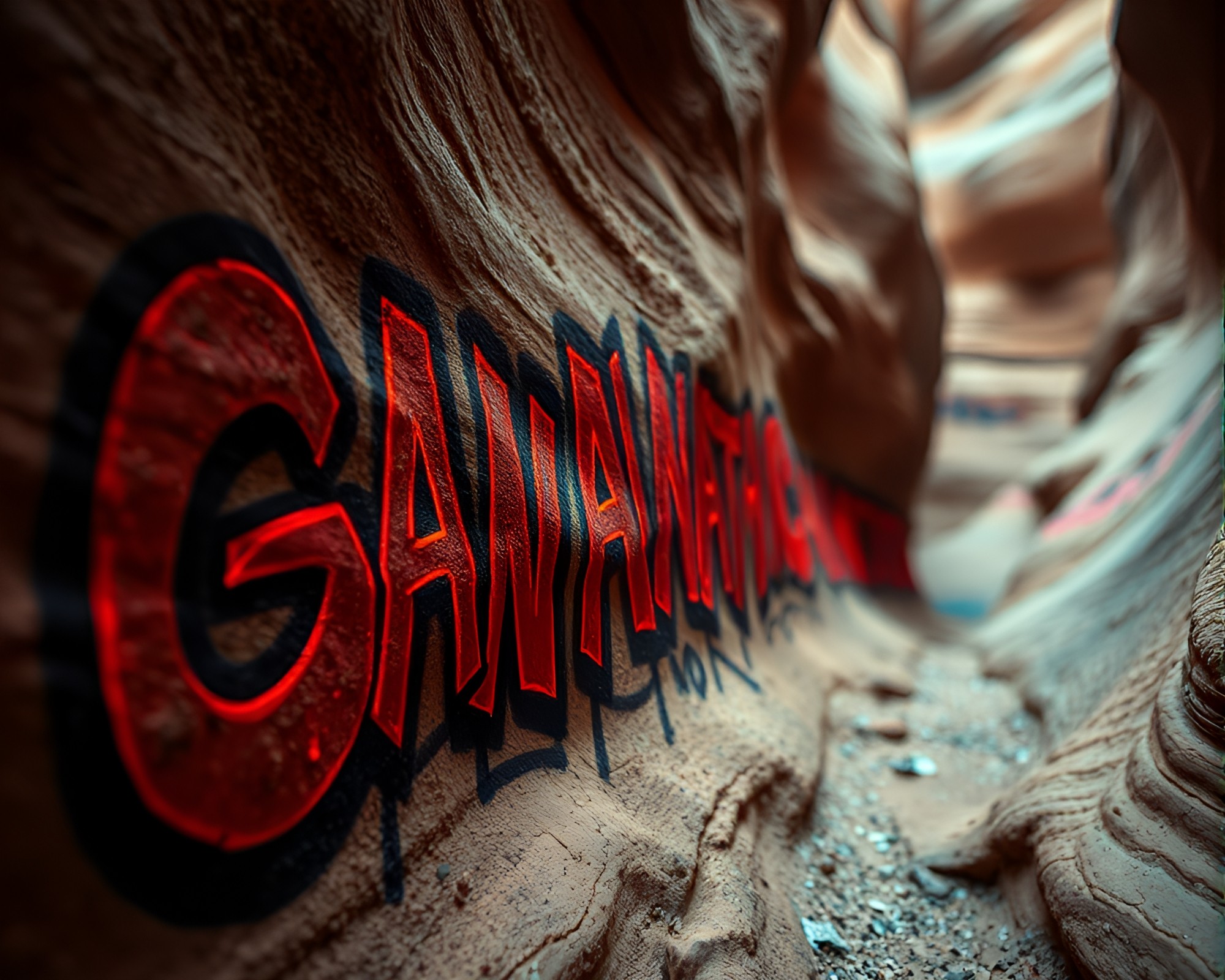 Neon Graffiti Glows in Canyon Rust Bio-Organic Design – free AI stock image