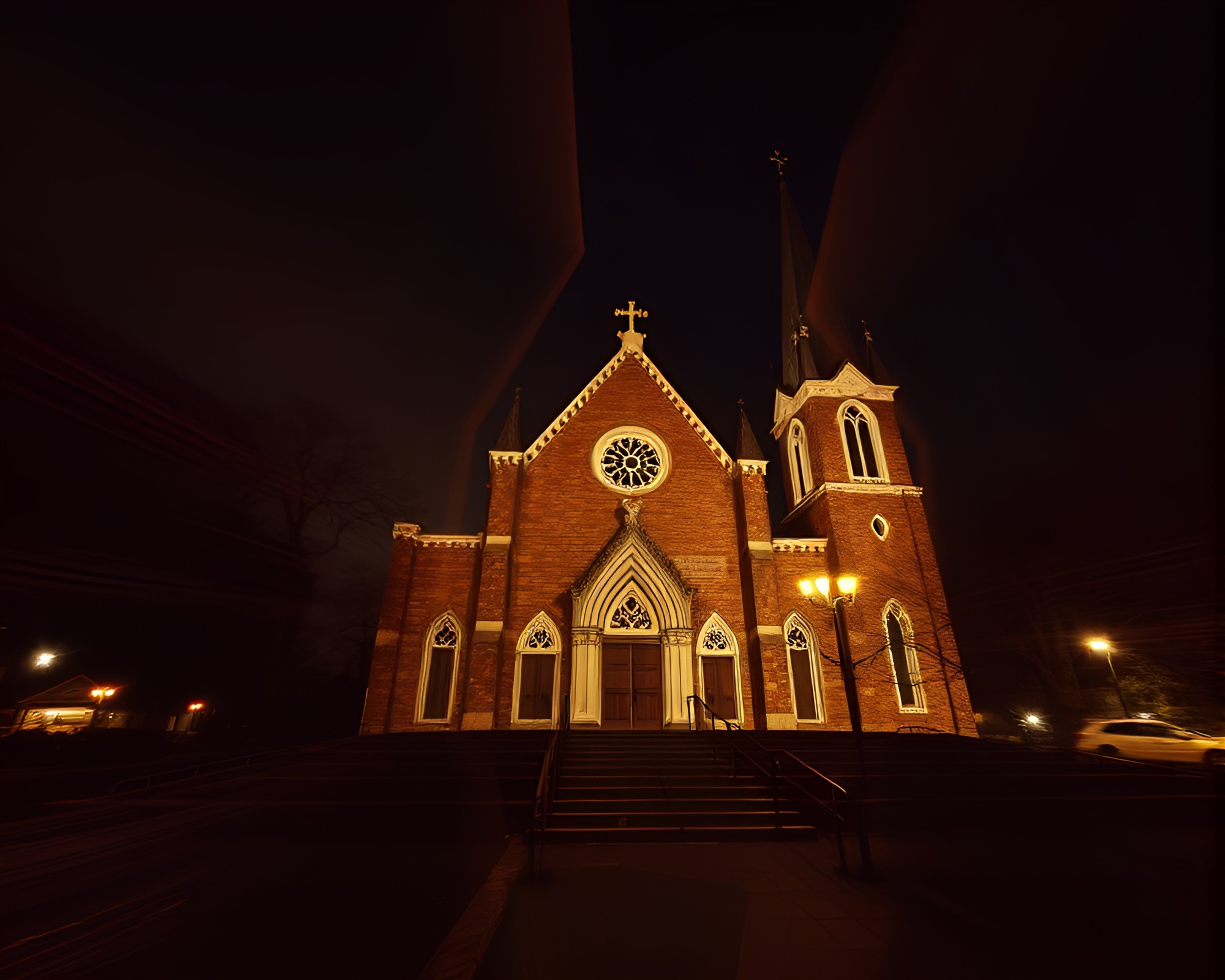 Surreal Double Exposure Cathedral Stereograph – free AI stock image