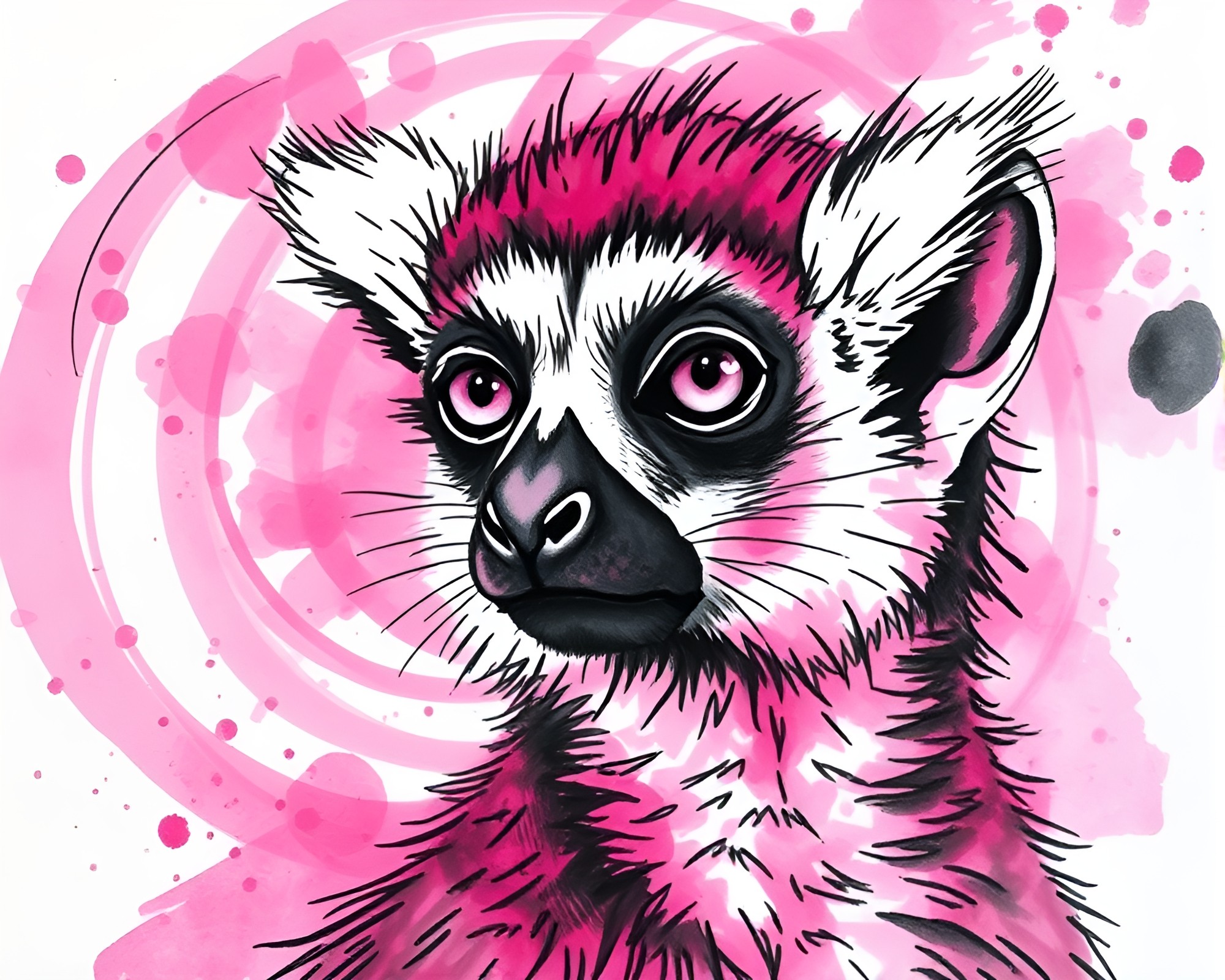 Magenta Lemur Fingerprint Swirl Ink Wash Art – free AI stock image