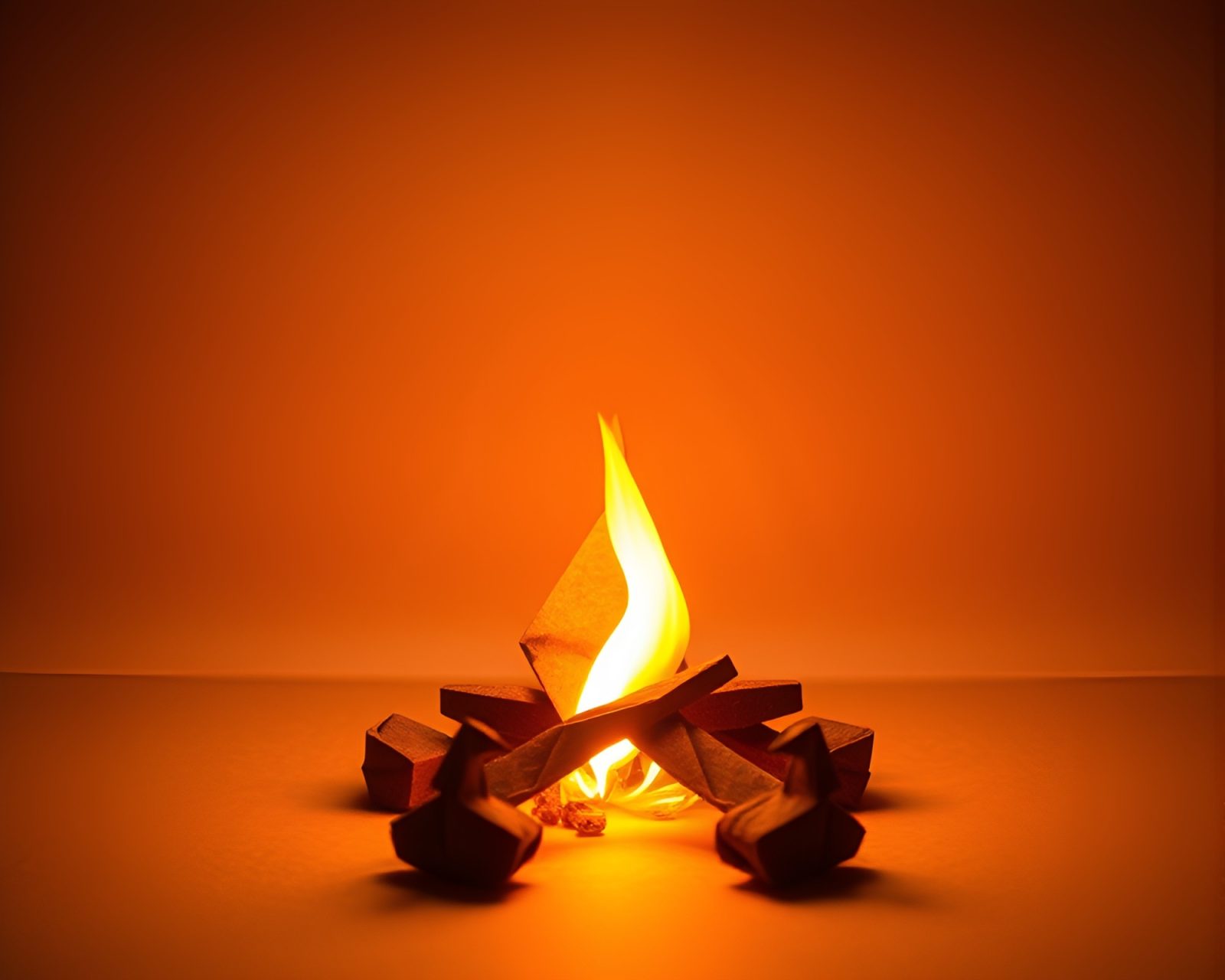 Intricately folded paper telegraph glowing by a bonfire