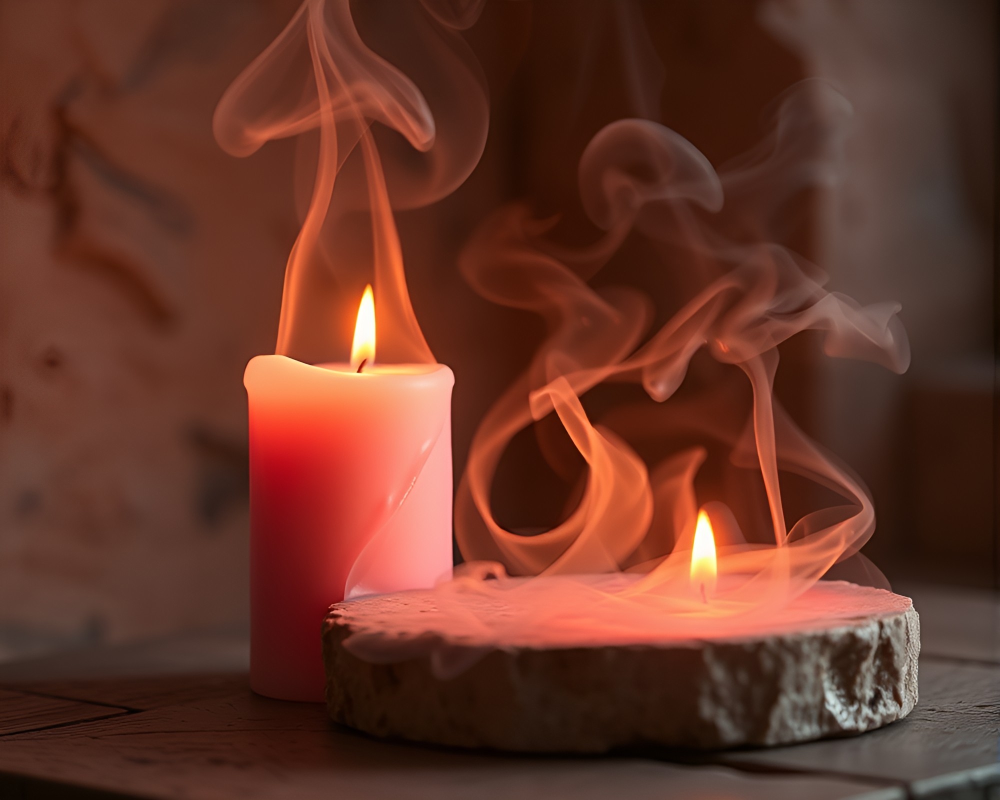 Glowing Rune Stone in Blush Pink Candle Smoke – free AI stock image