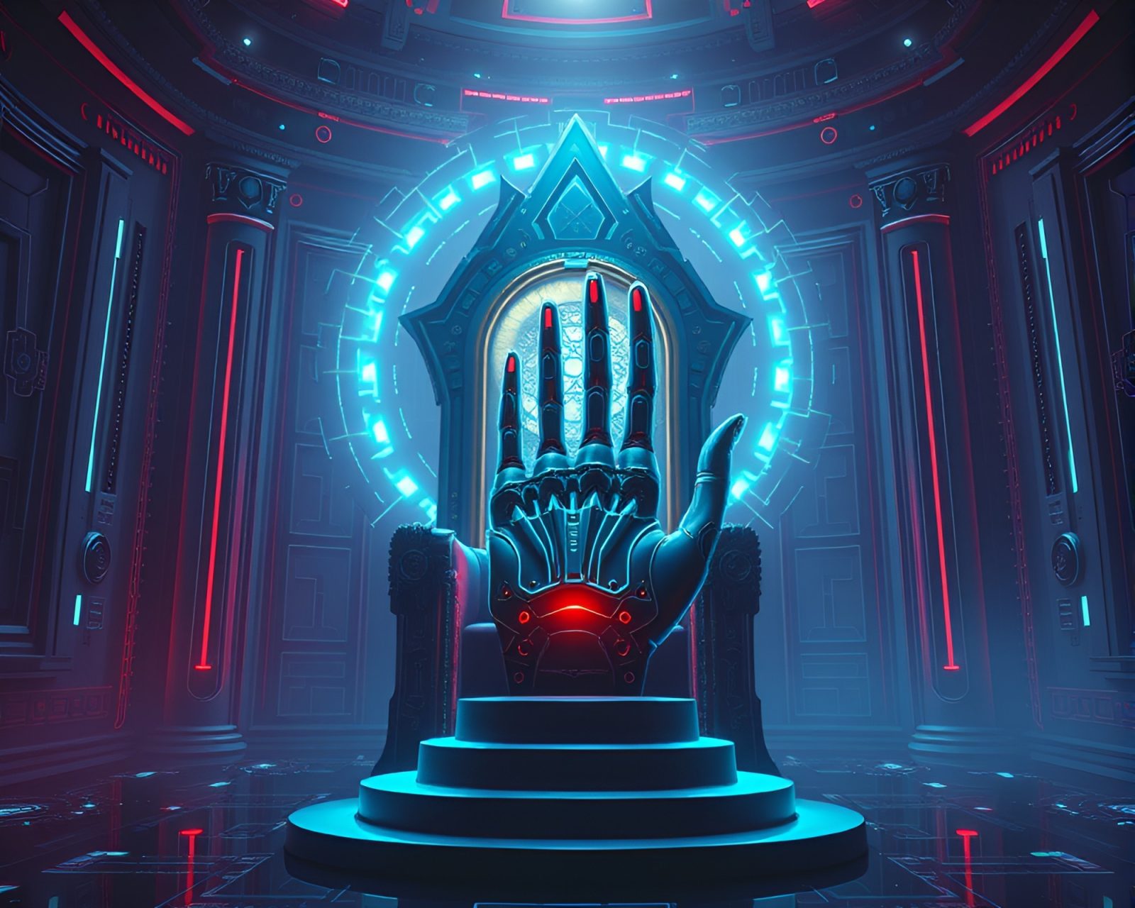 Fibonacci Spiral Cybernetic Hand Throne Room Glow