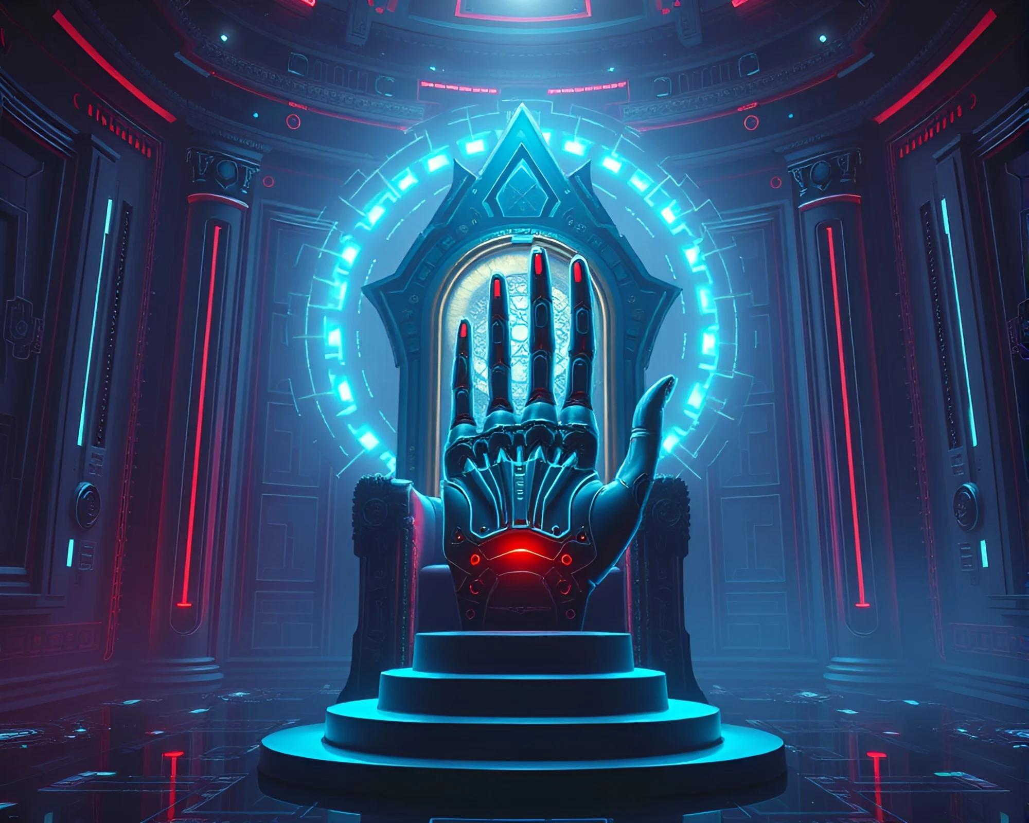 Fibonacci Spiral Cybernetic Hand Throne Room Glow