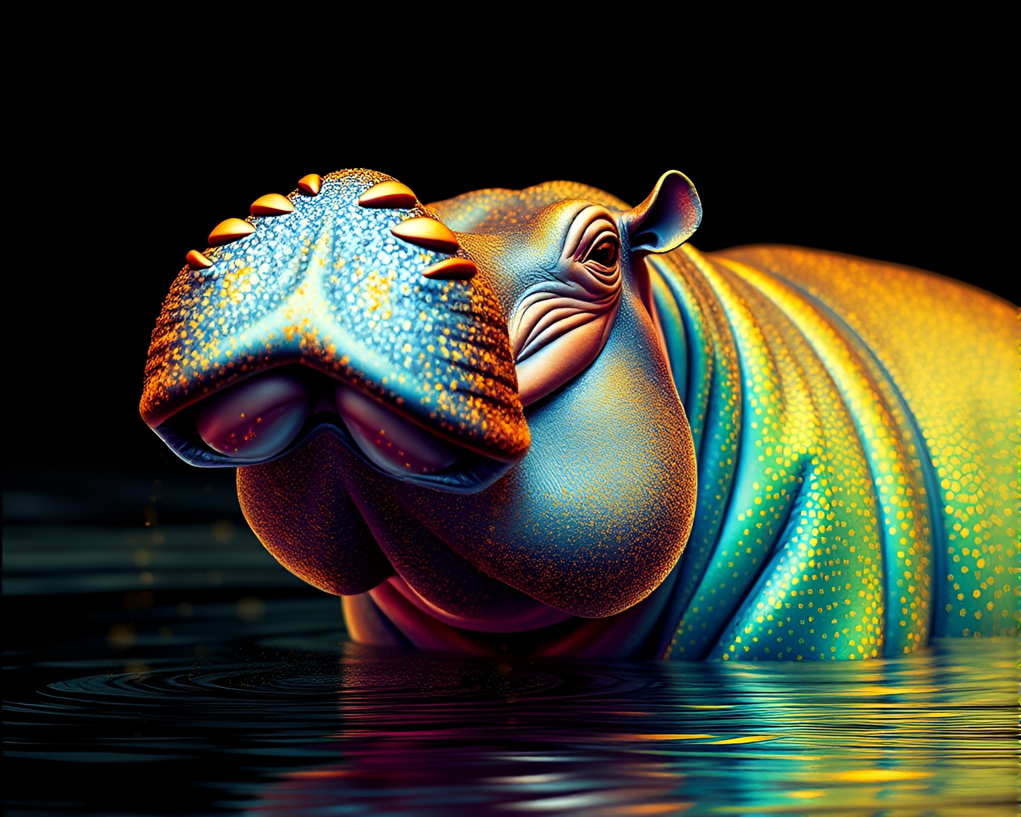 Majestic Hippopotamus in Enchanting Aurora Glow – free AI stock image