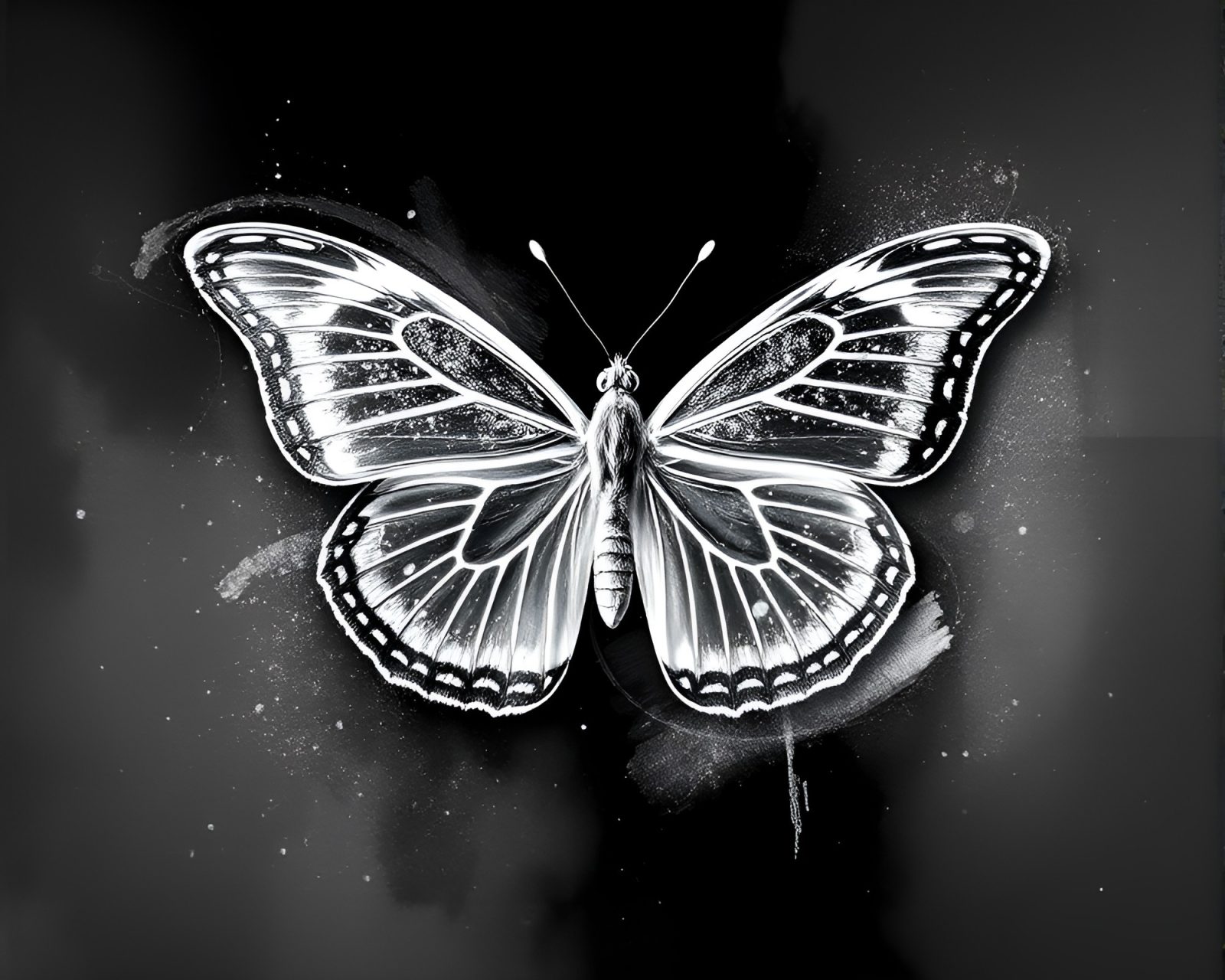 Silk butterfly on smudged chalkboard in snow-kissed light