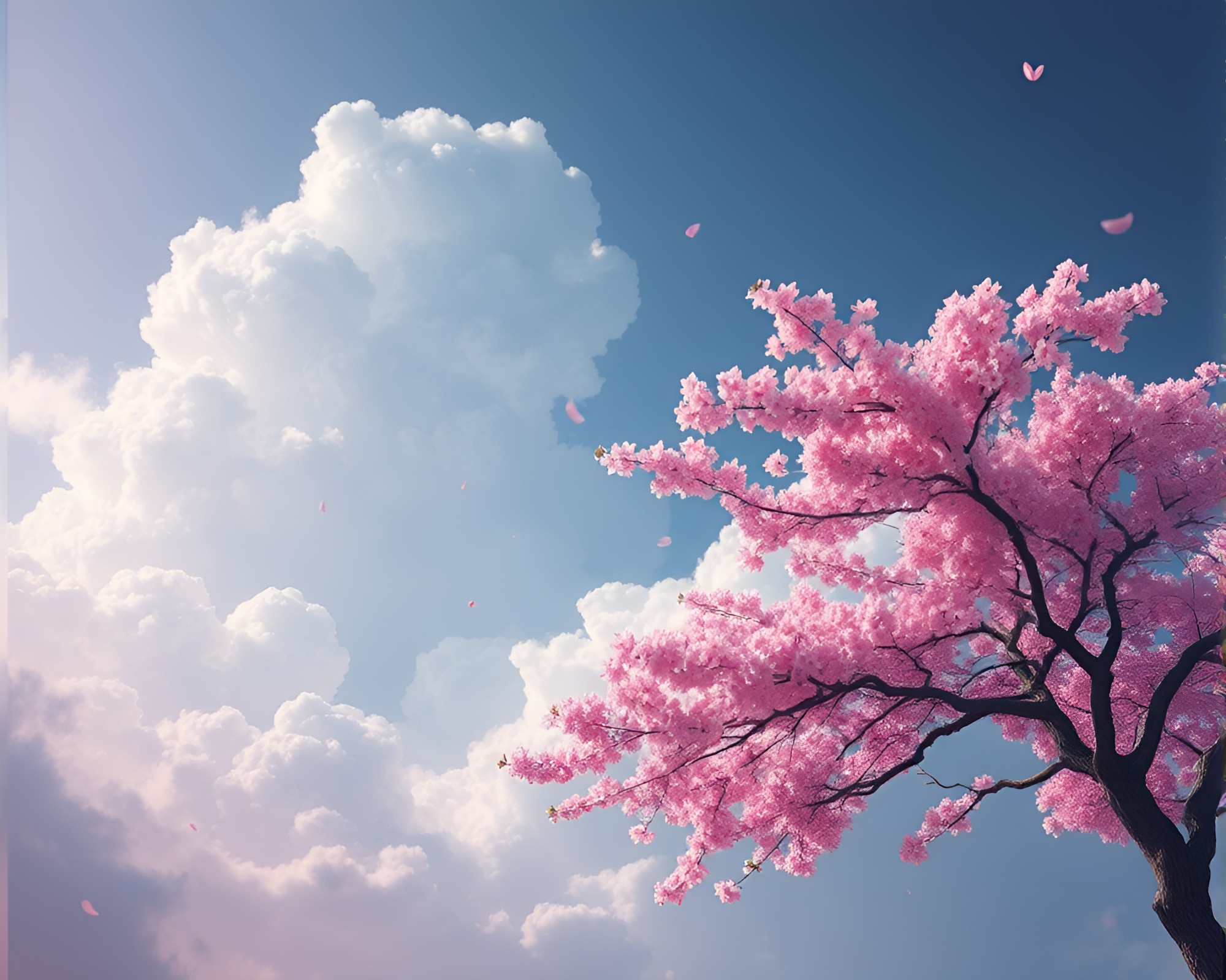 Digital Bloom: Cherry Blossom Cloudscape – free AI stock image