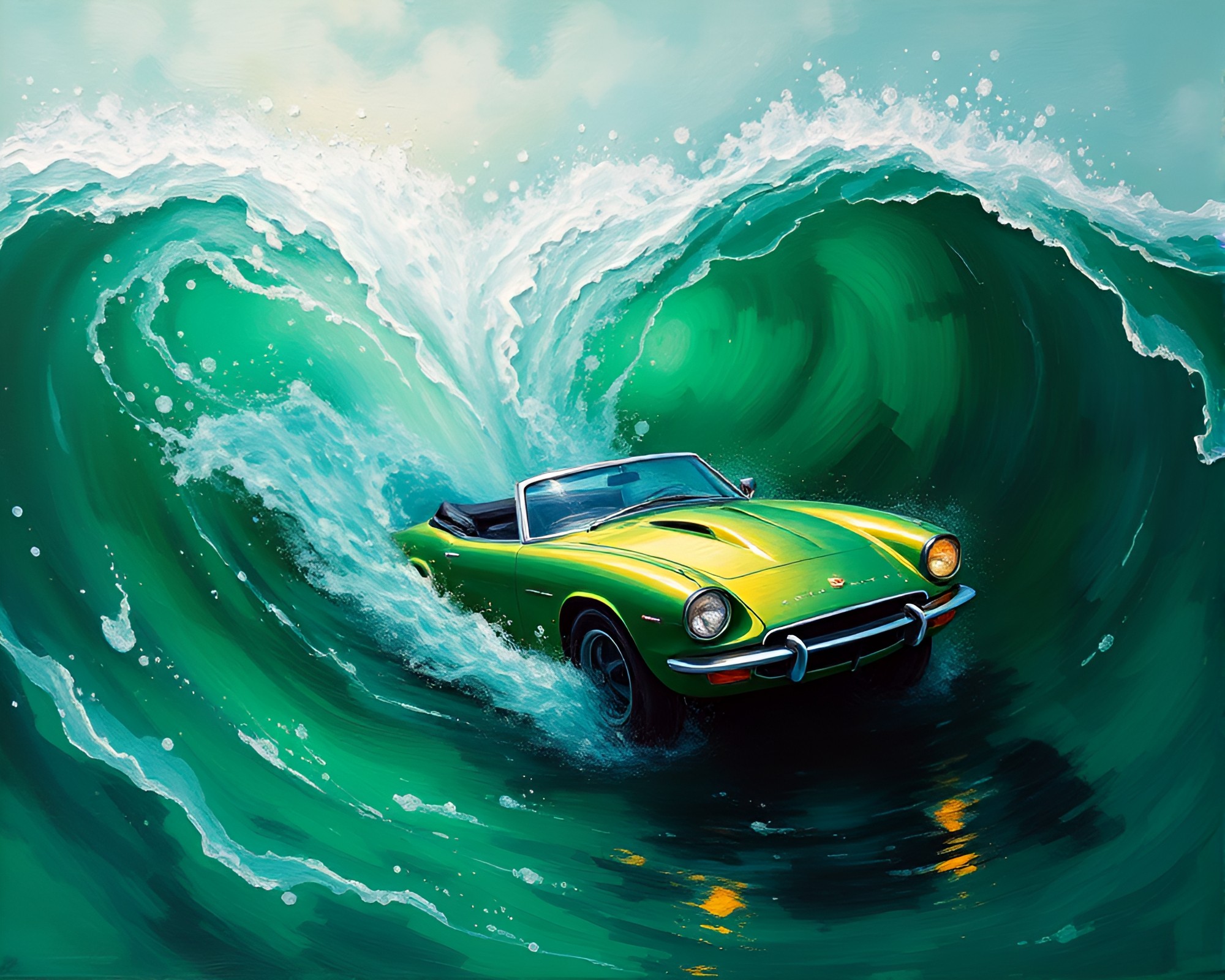 Whirlpool Airborne: Emerald Green Impressionist Fantasy – free AI stock image