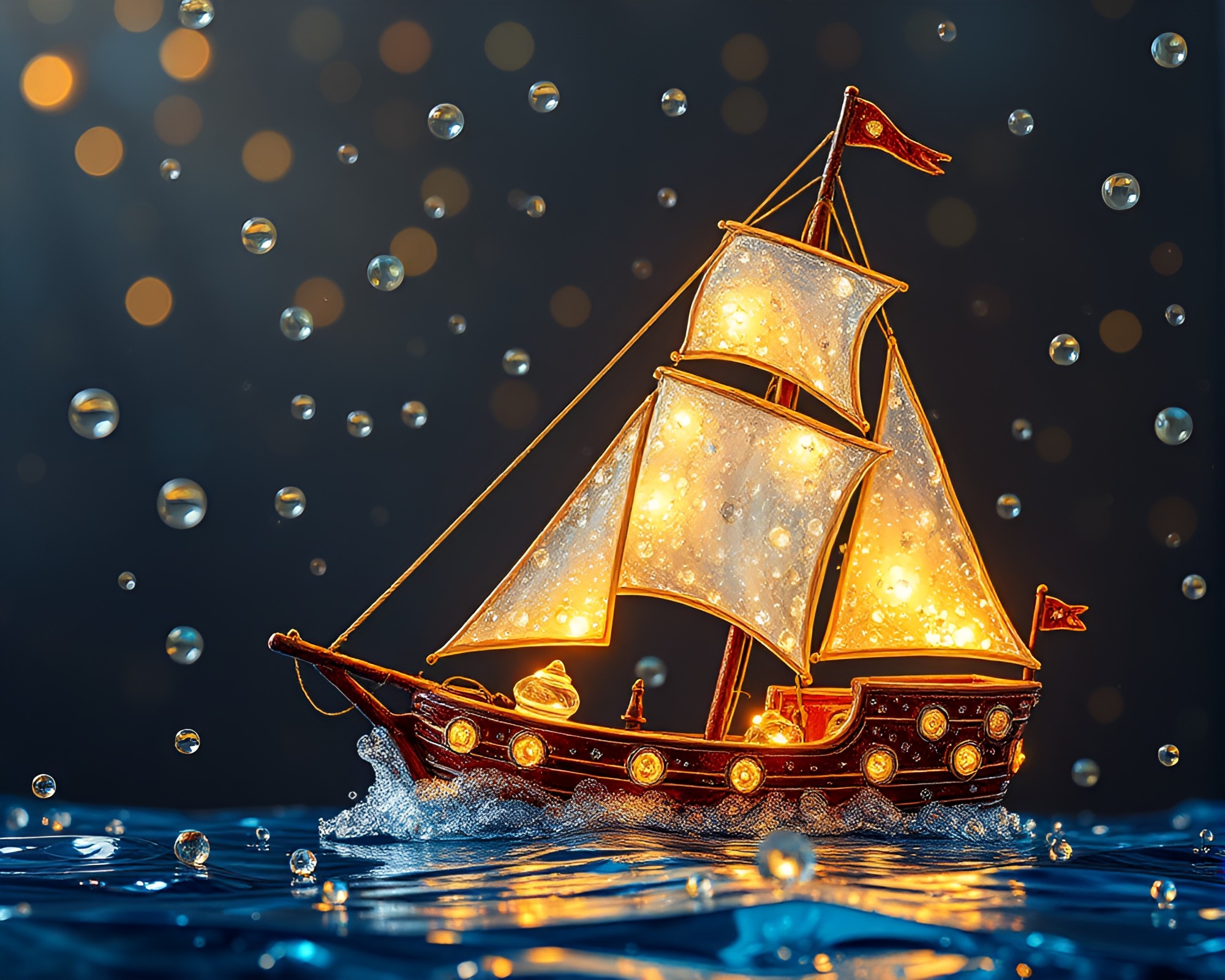 Classic Sailing Ship with Wet Glass Beads Pop Art – free AI stock image