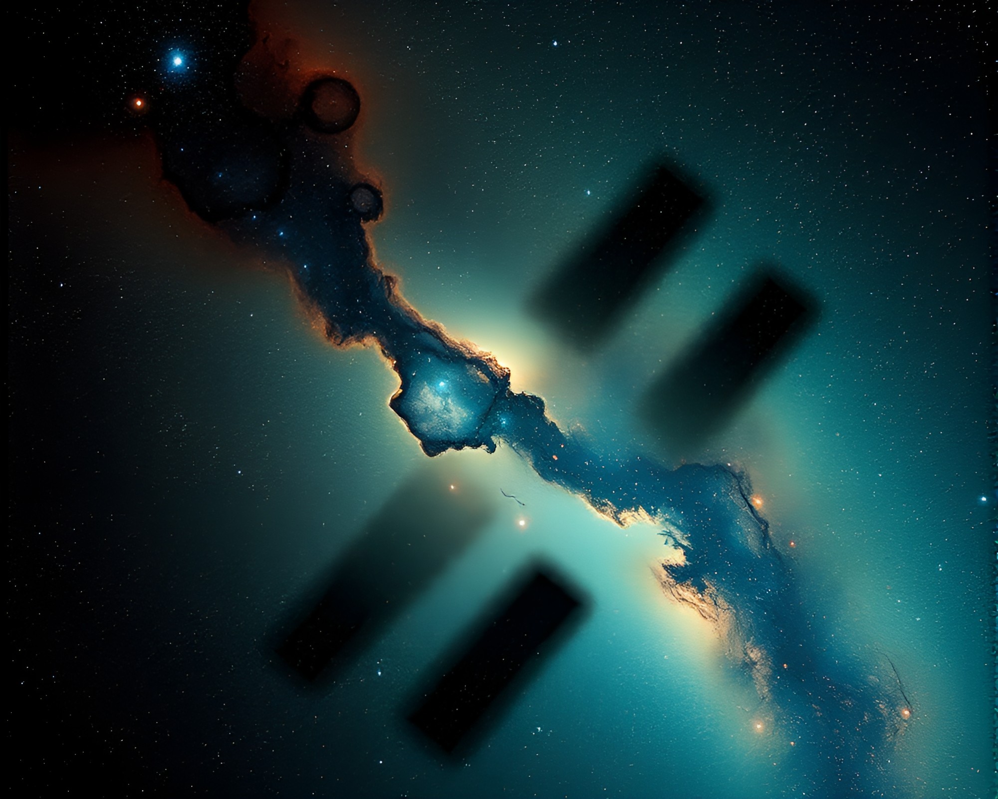 Celestial Nebula Wood Grain Photocollage – free AI stock image