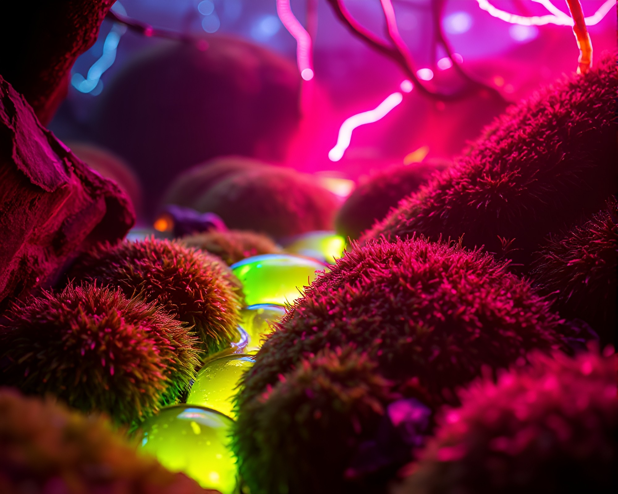 Glowing Moss Growth in Neon Hot Spring – free AI stock image