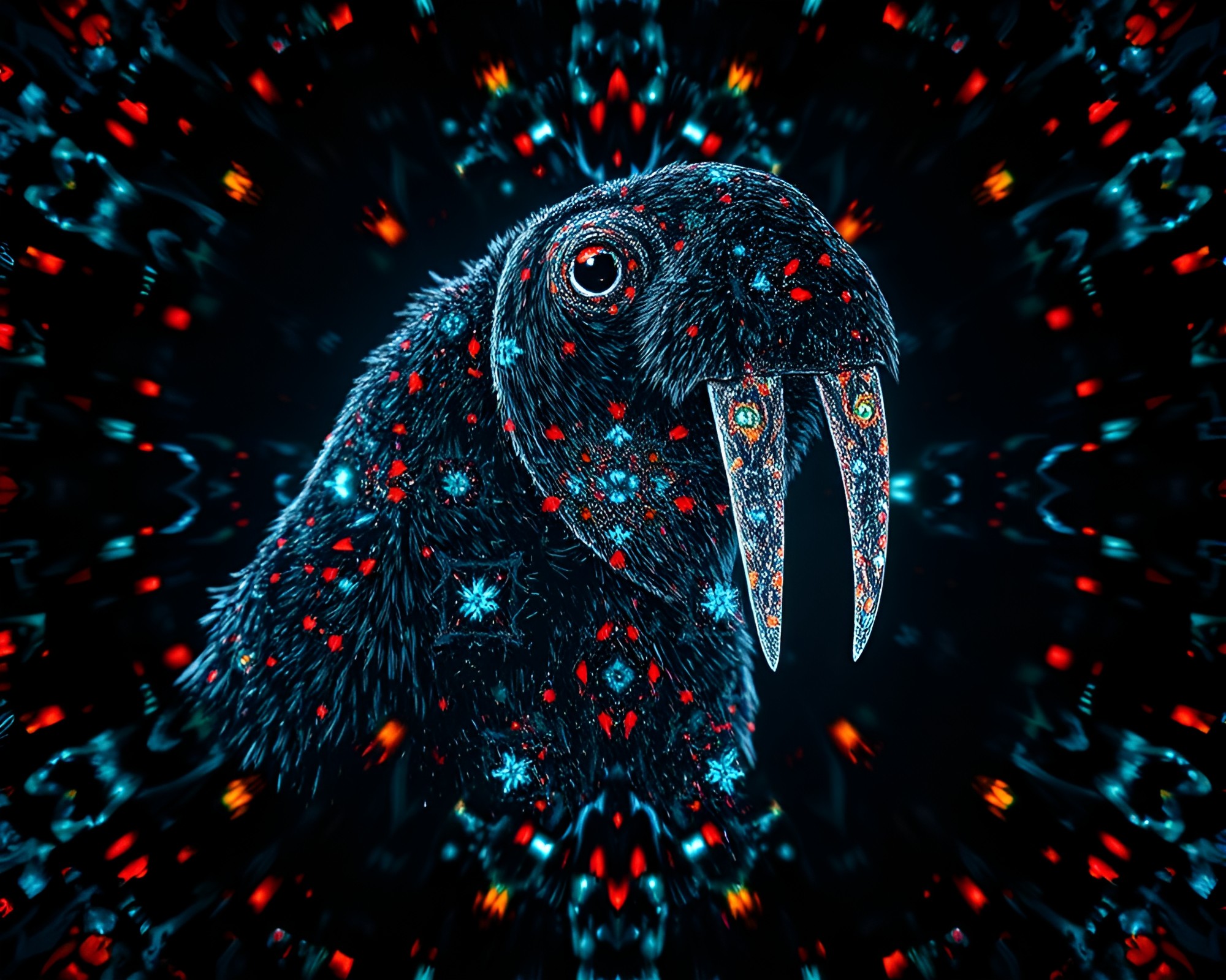 Digital Glitch Walrus Kaleidoscope Glow – free AI stock image