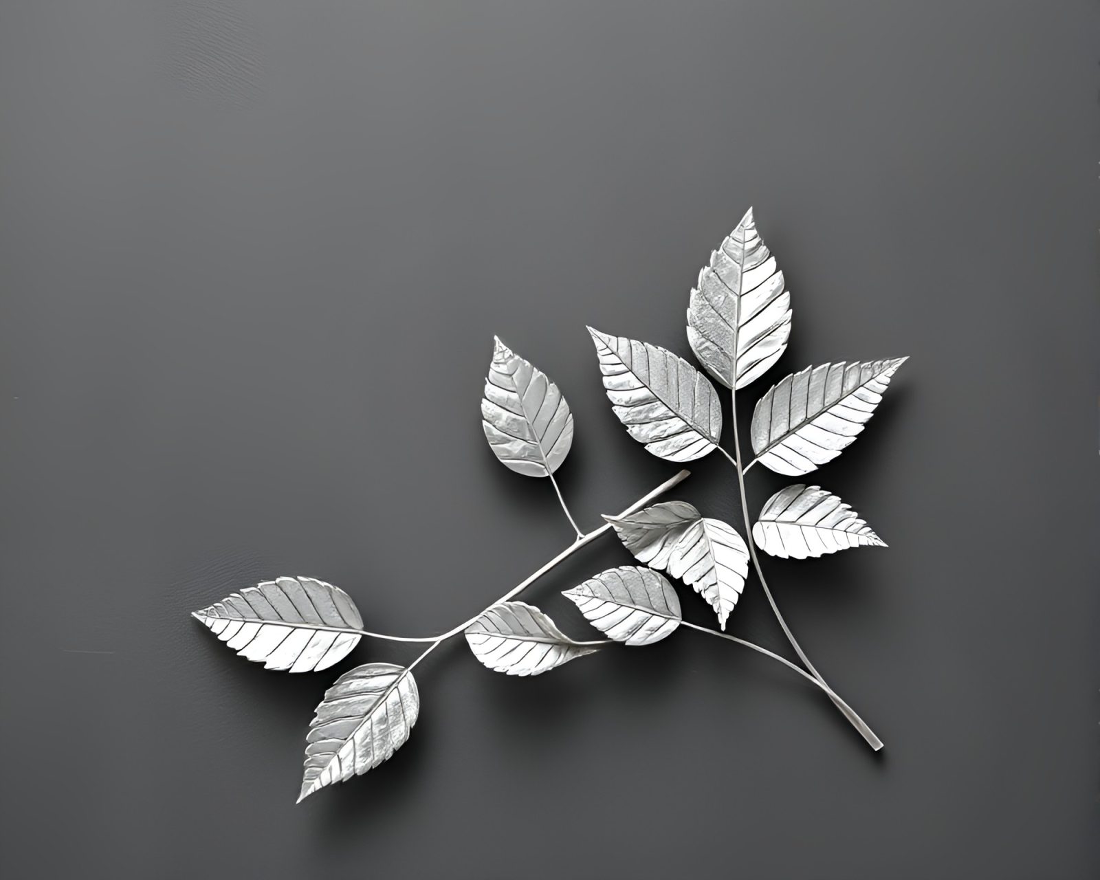 Graphite gray beach with intricate silver leaf details