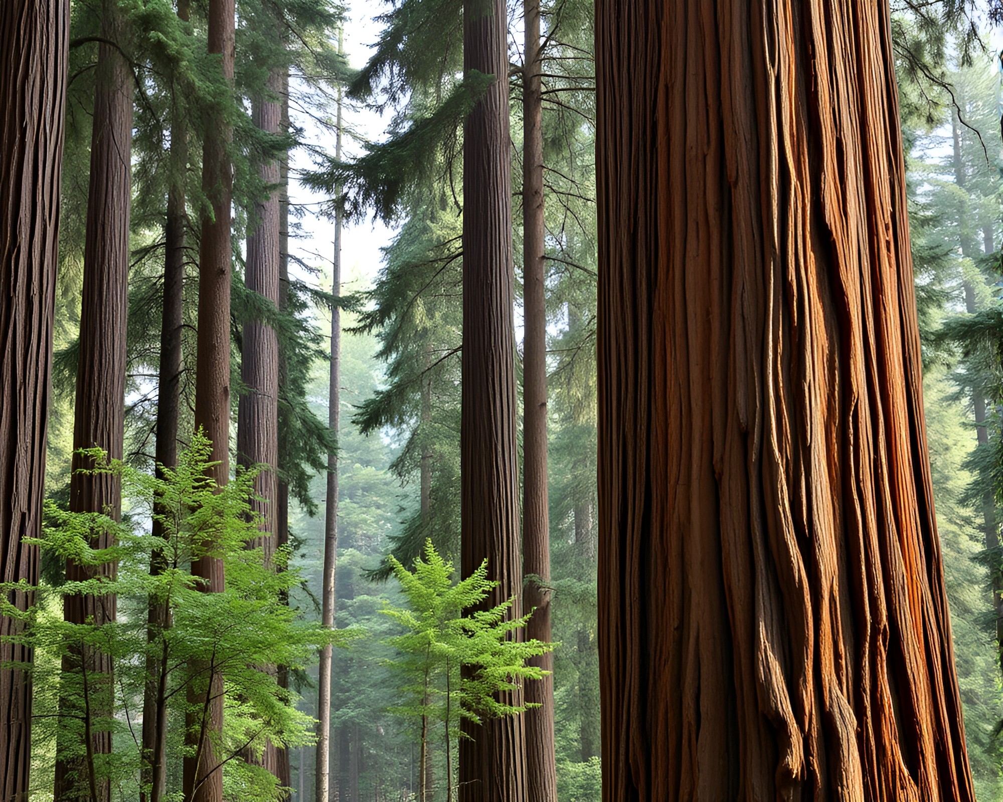 Majestic Redwood Tree in Procedurally Generated Landscape – free AI stock image