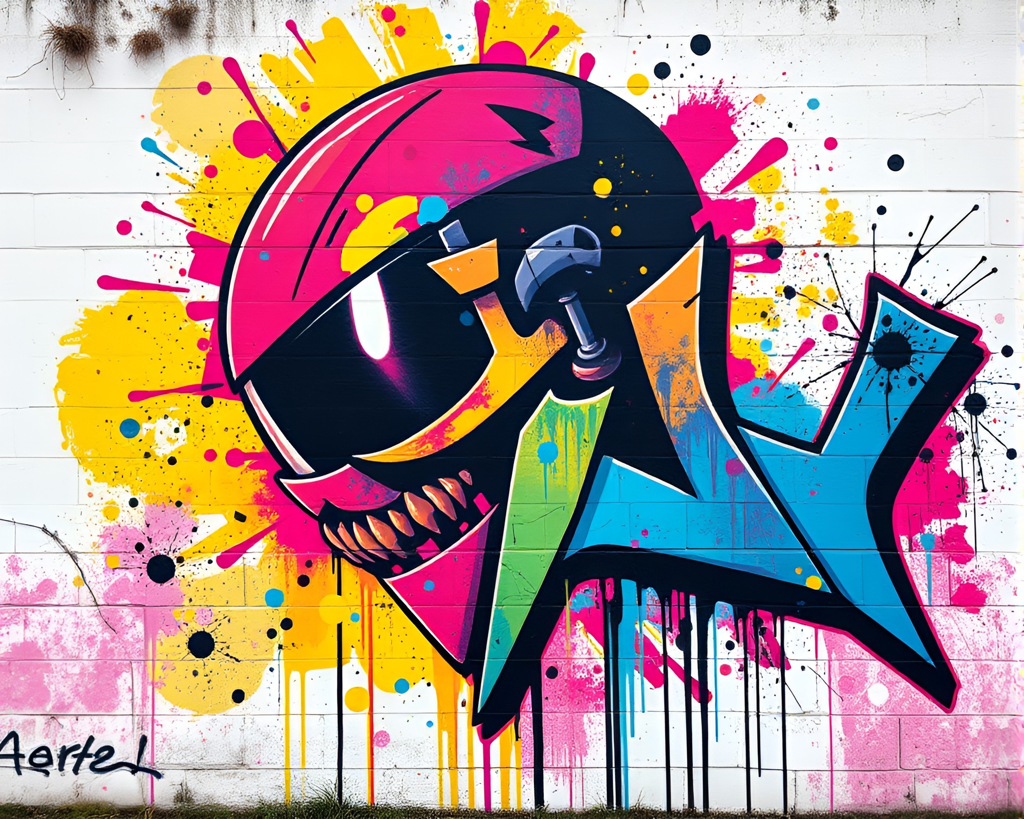 Glitch Banshee Mural: Haunting Color Splash Art – free AI stock image