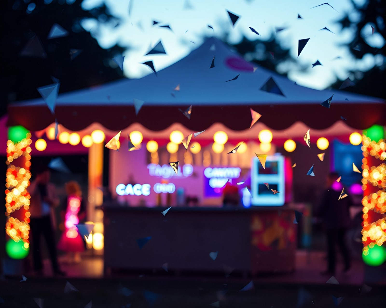 Fragmented kaleidoscope view of a taco stand in washed-out colors