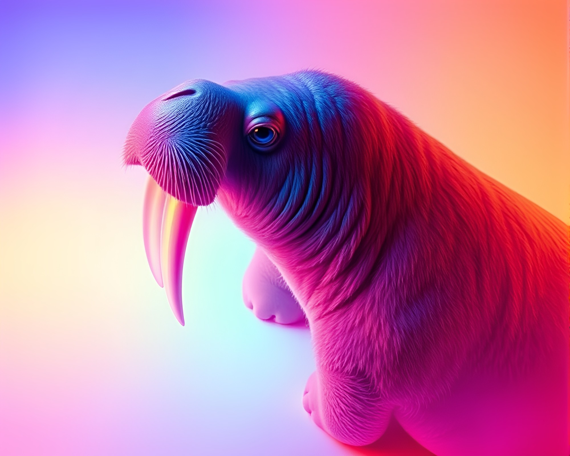 Pastel Neon Walrus Blueprint From Top View – free AI stock image