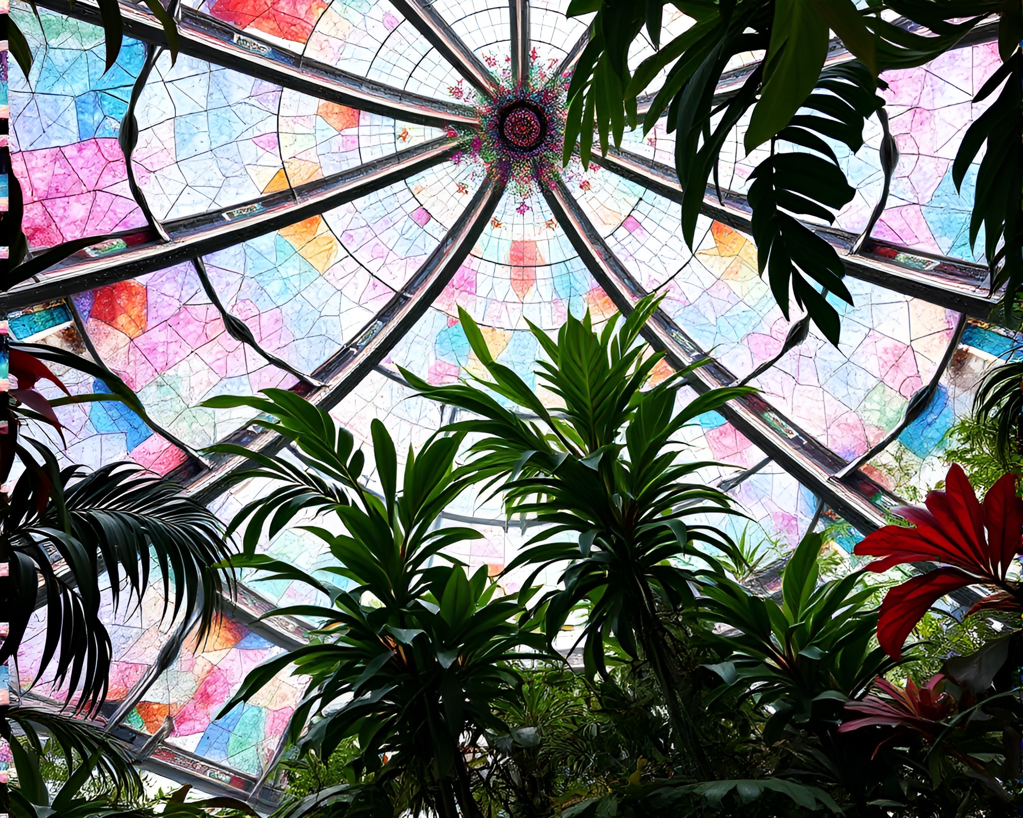 Cybernetic Jungle Canopy in Murano Glass Fragmented Kaleidoscope – free AI stock image