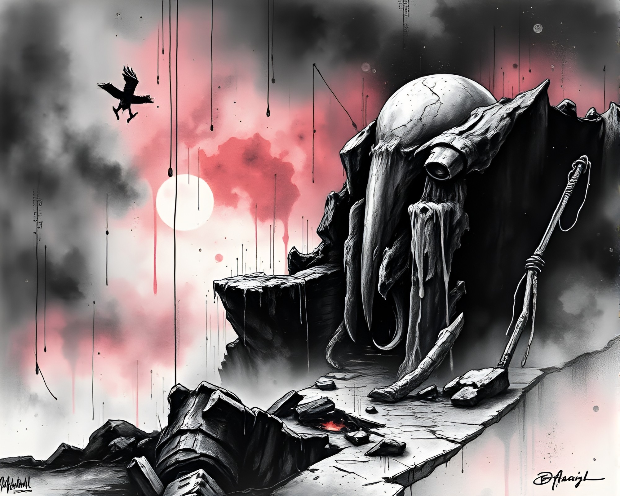 Eldritch Isometric Cosmos: Ink Drips and Horror – free AI stock image