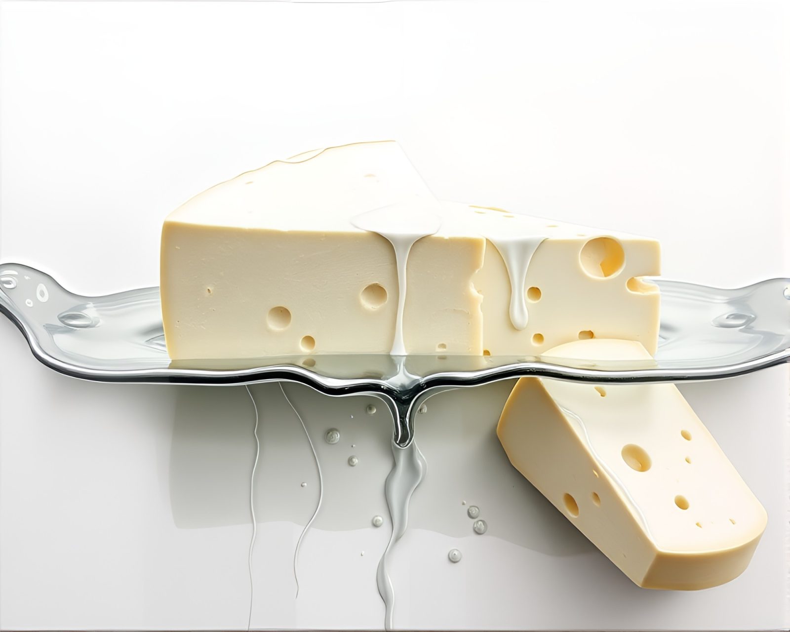 Acrylic painting of ivory white cheese platter in water