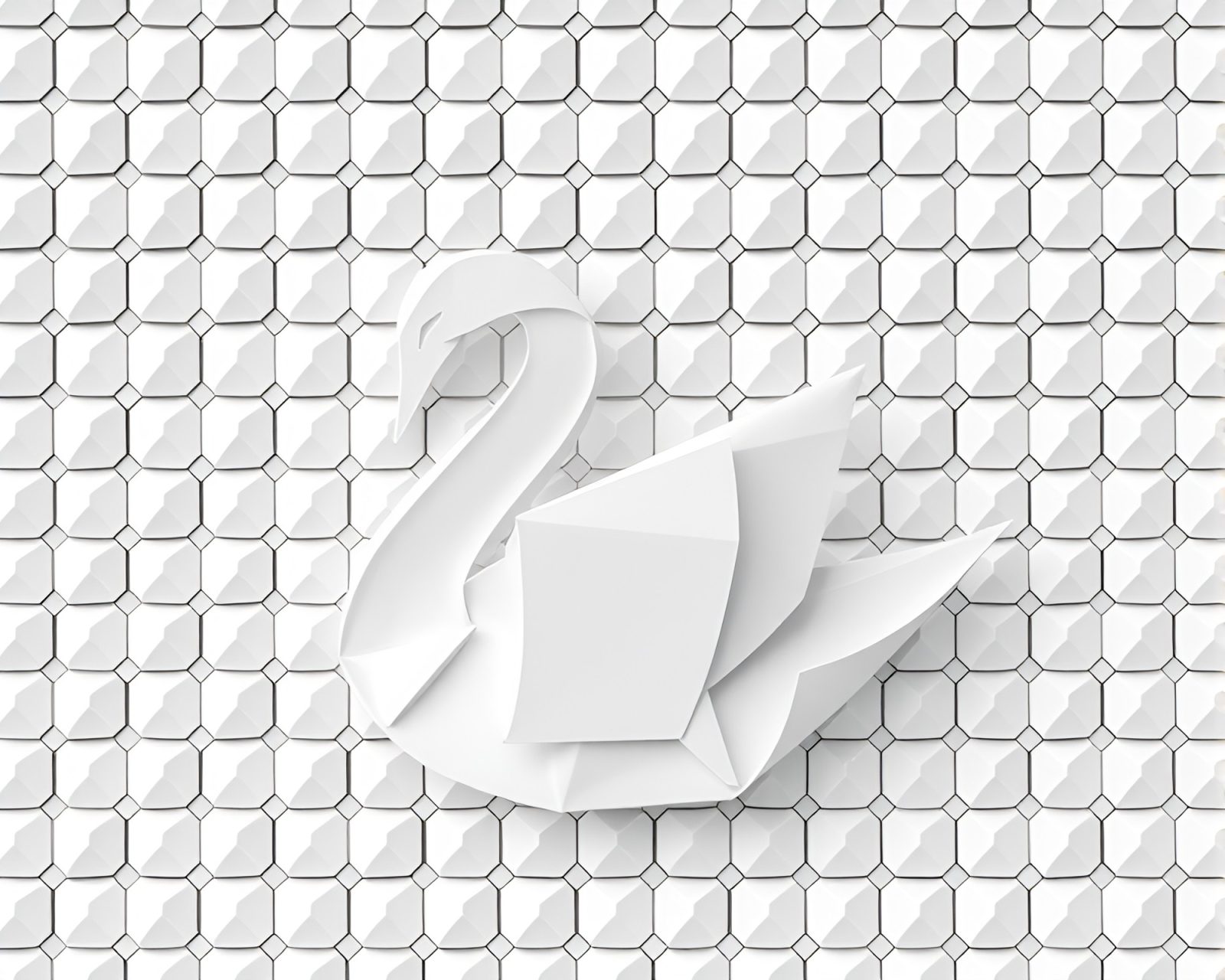 Gradient mesh origami swan on ivory hexagonal background
