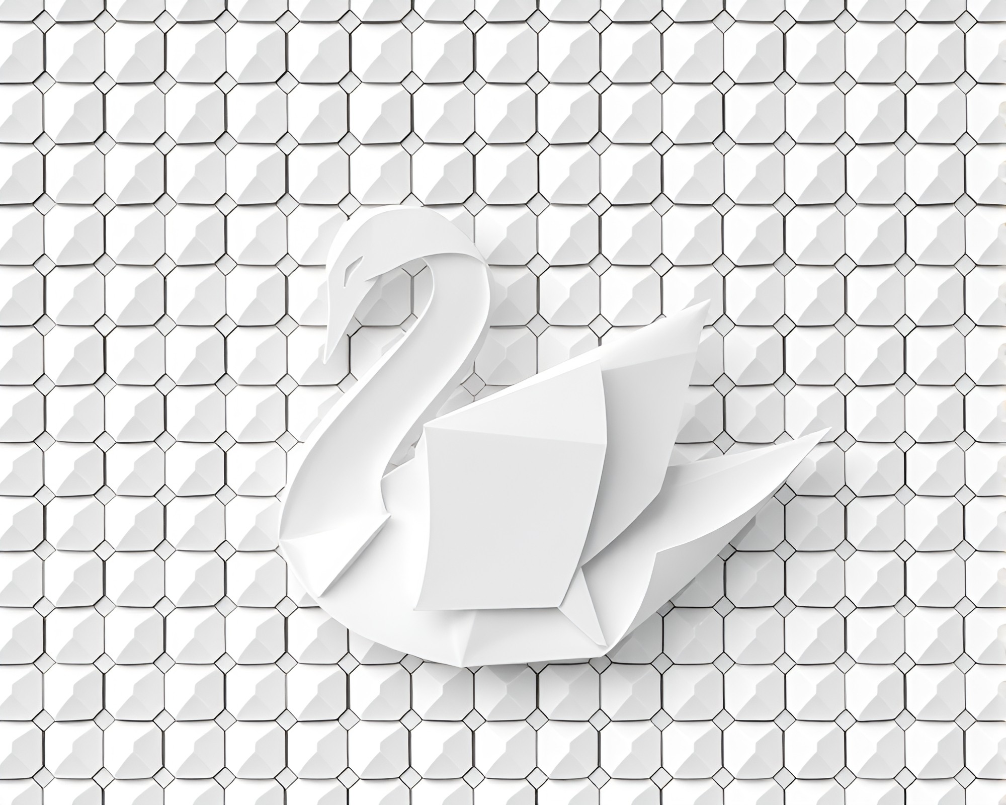 Elegant Ivory Origami Swan in Hexagonal Tiling – free AI stock image