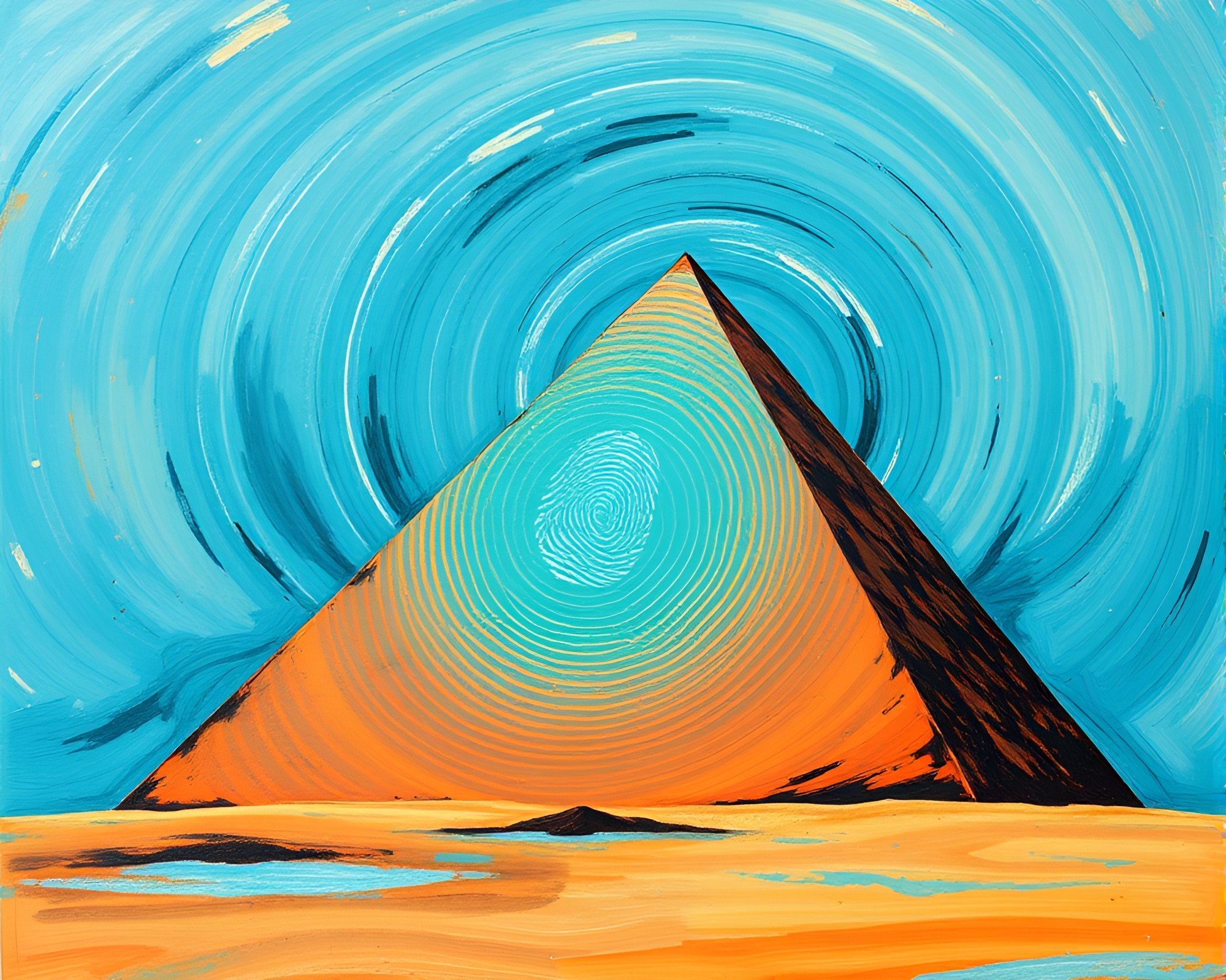 Turquoise Pyramid in Fingerprint Swirl: Action Painting Masterpiece – free AI stock image