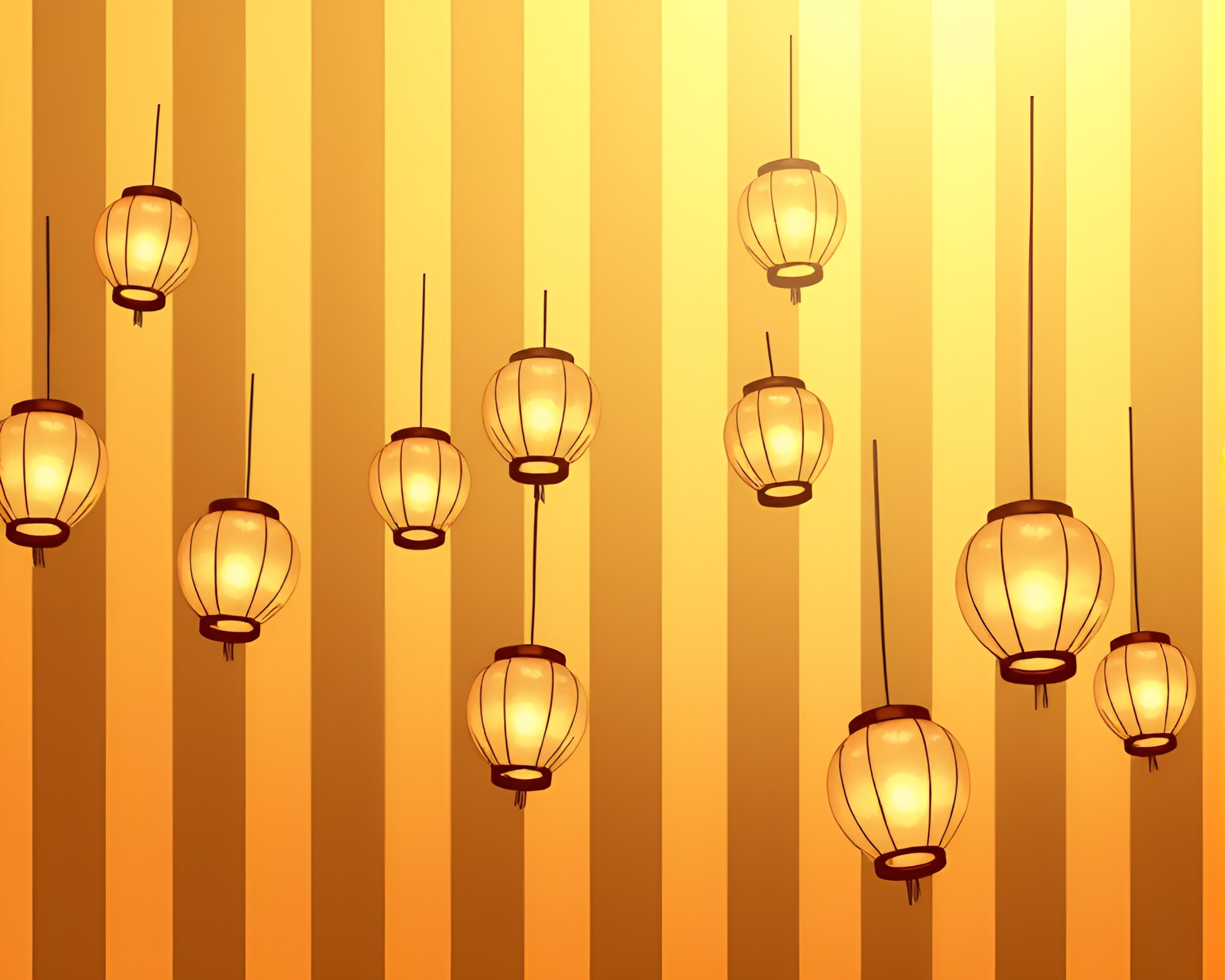 Mesmerizing Striped Floating Lanterns in Sepia Tone – free AI stock image