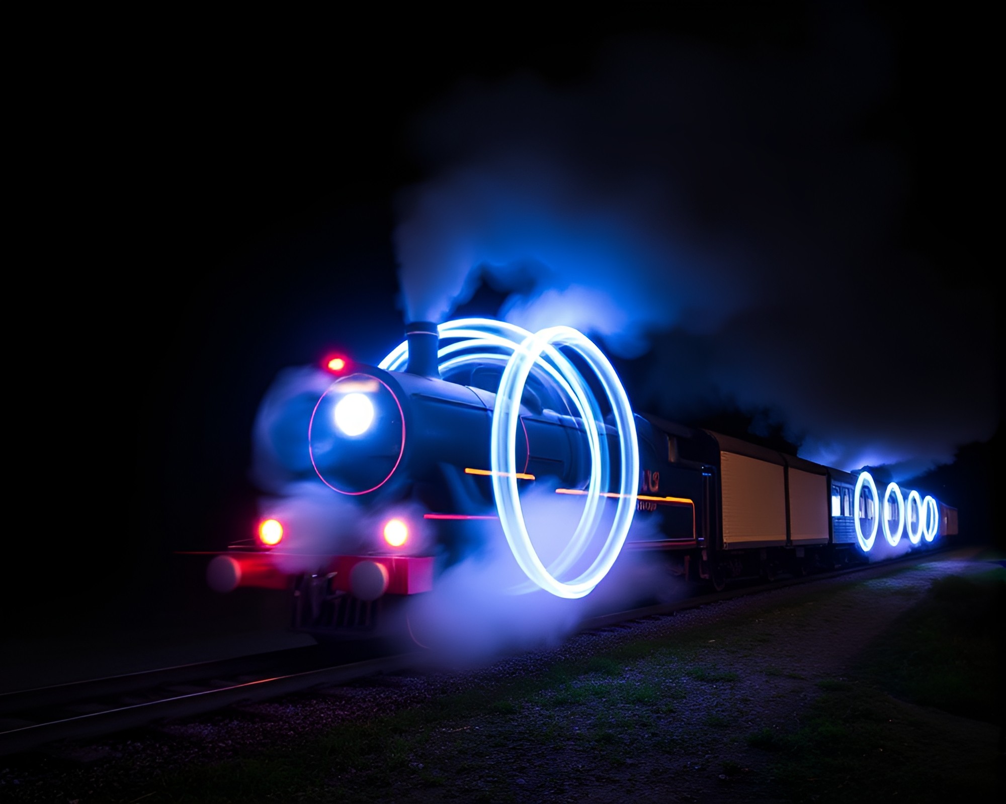 Magnetic Levitation Train Amidst Smokey Light Leaks – free AI stock image