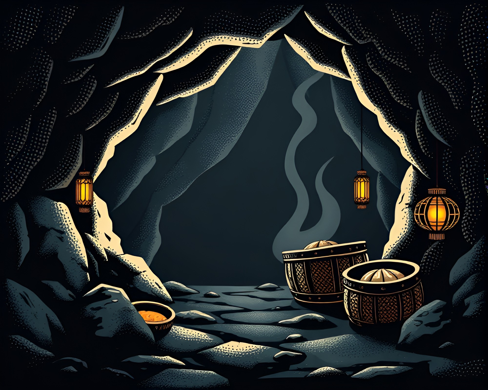 Dim Sum Basket in Stippling Cave Entrance Vector Art – free AI stock image