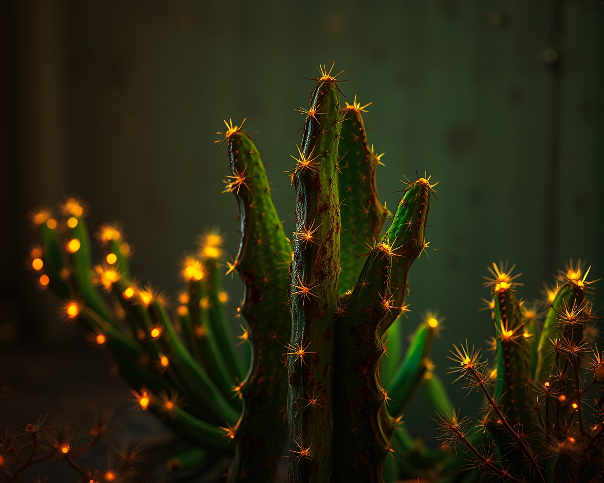 Rust Patina Neon Cactus in Real-Time Ray Tracing – free AI stock image