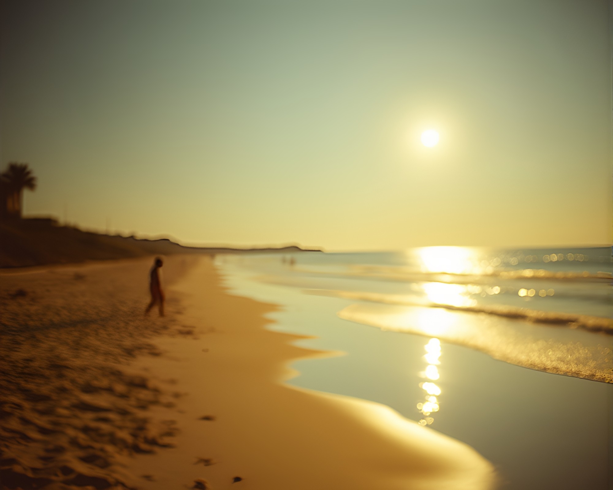 Golden Beach Sunset with Divisionist Style – free AI stock image