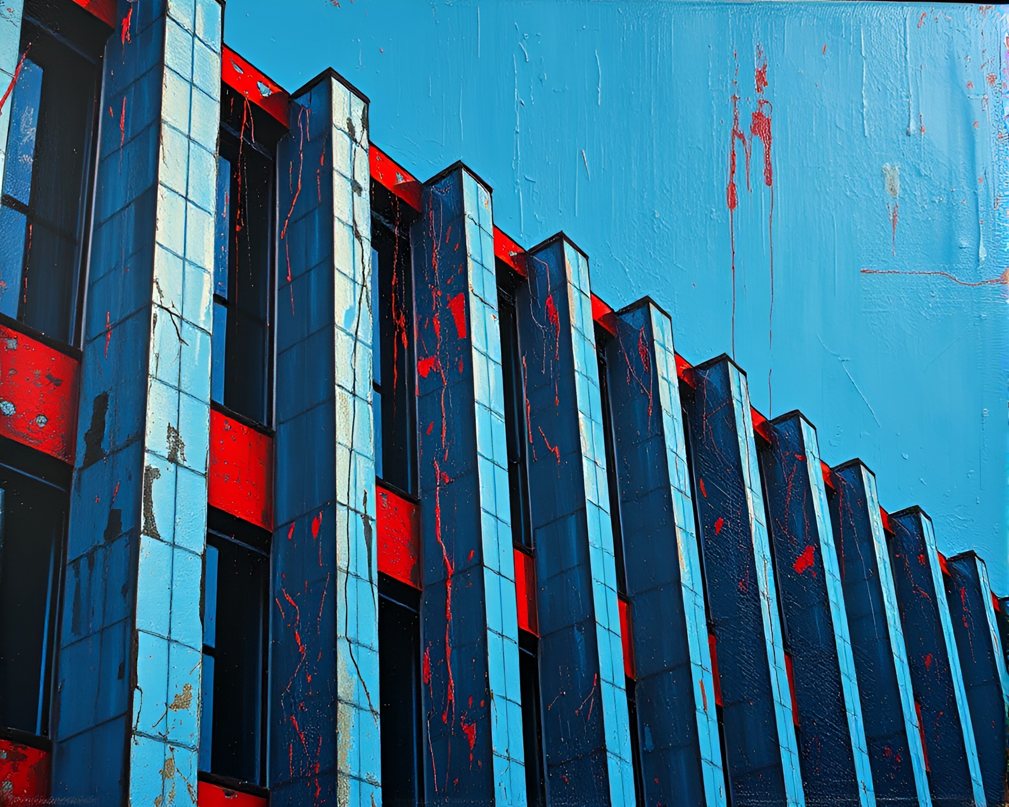 Abstract Brutalist Building in Duotone Encaustic Style – free AI stock image